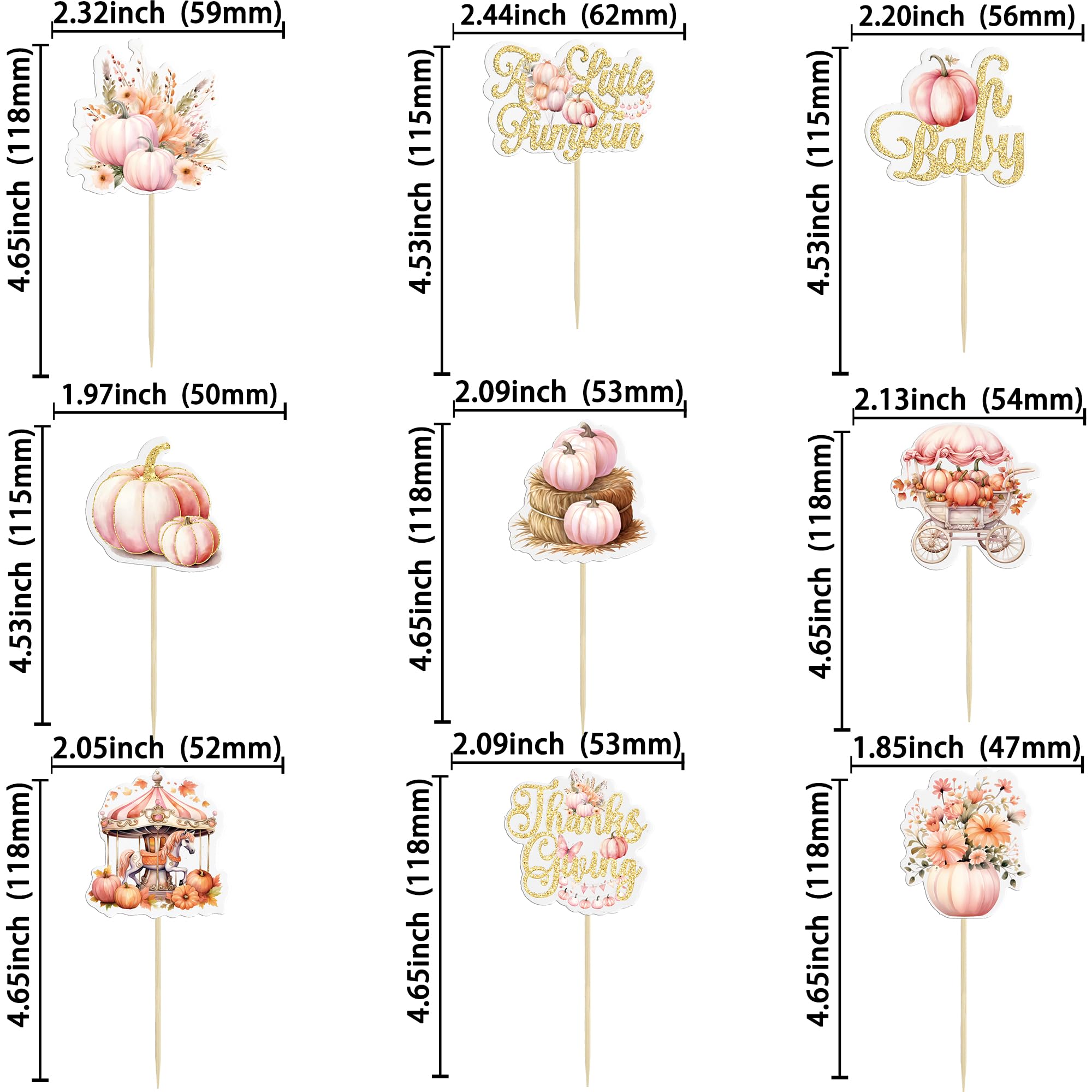 Gyufise 36Pcs Pumpkin Oh Baby Cupcake Toppers Little Pumpkin Baby Shower Cake Decorations Fall Floral Cake Topper Picks for Thanksgiving Halloween Gender Reveal Party Supplies Pink - Image 2