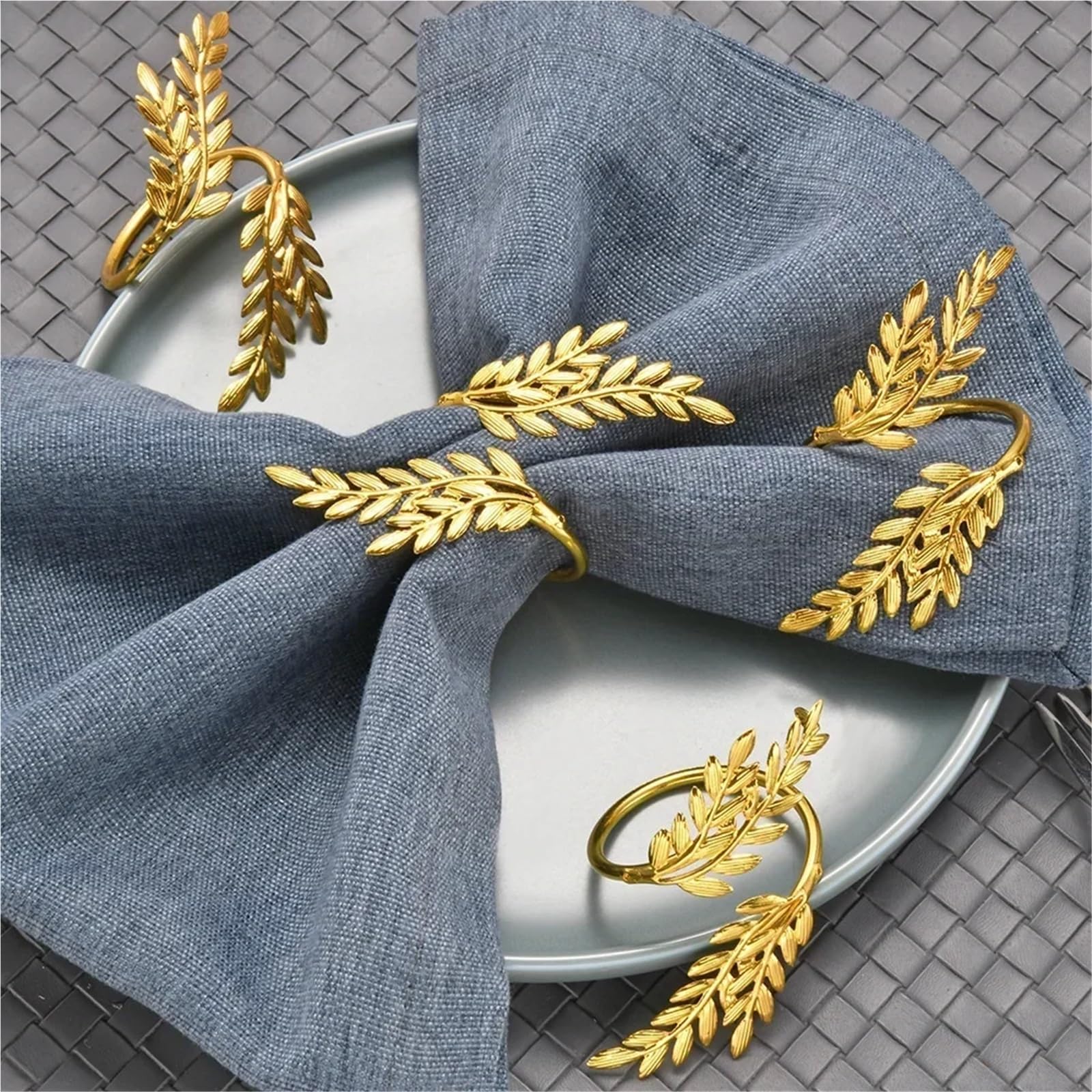 Lot de 48 ronds de serviette en forme de feuille d'or pour décoration de table de mariage