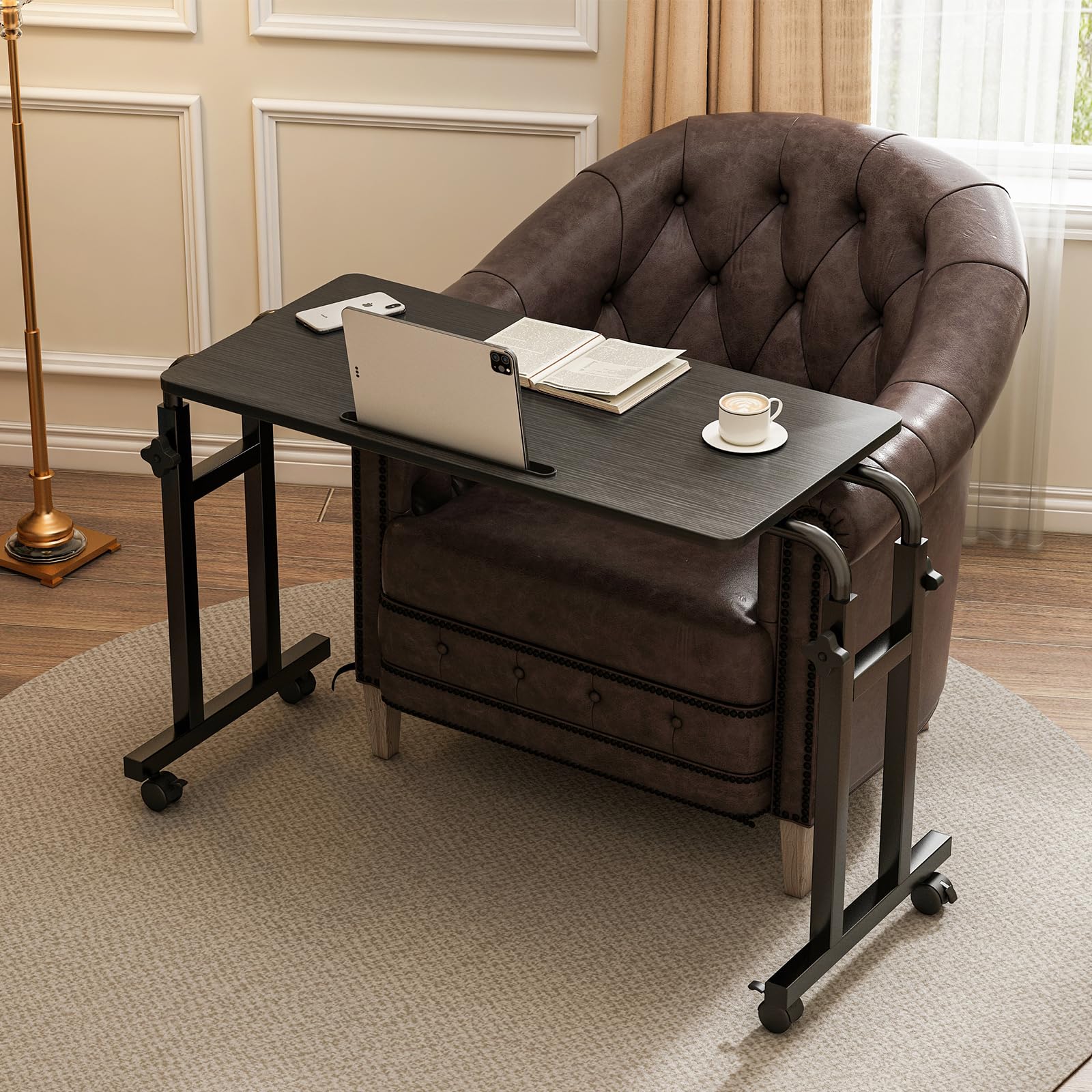 LINGMI Mesa reclinable, mesa sobre cama con ruedas, altura y longitud ajustables sobre la cama, escritorio de metal resistente para hospital, bandeja de soporte para laptop