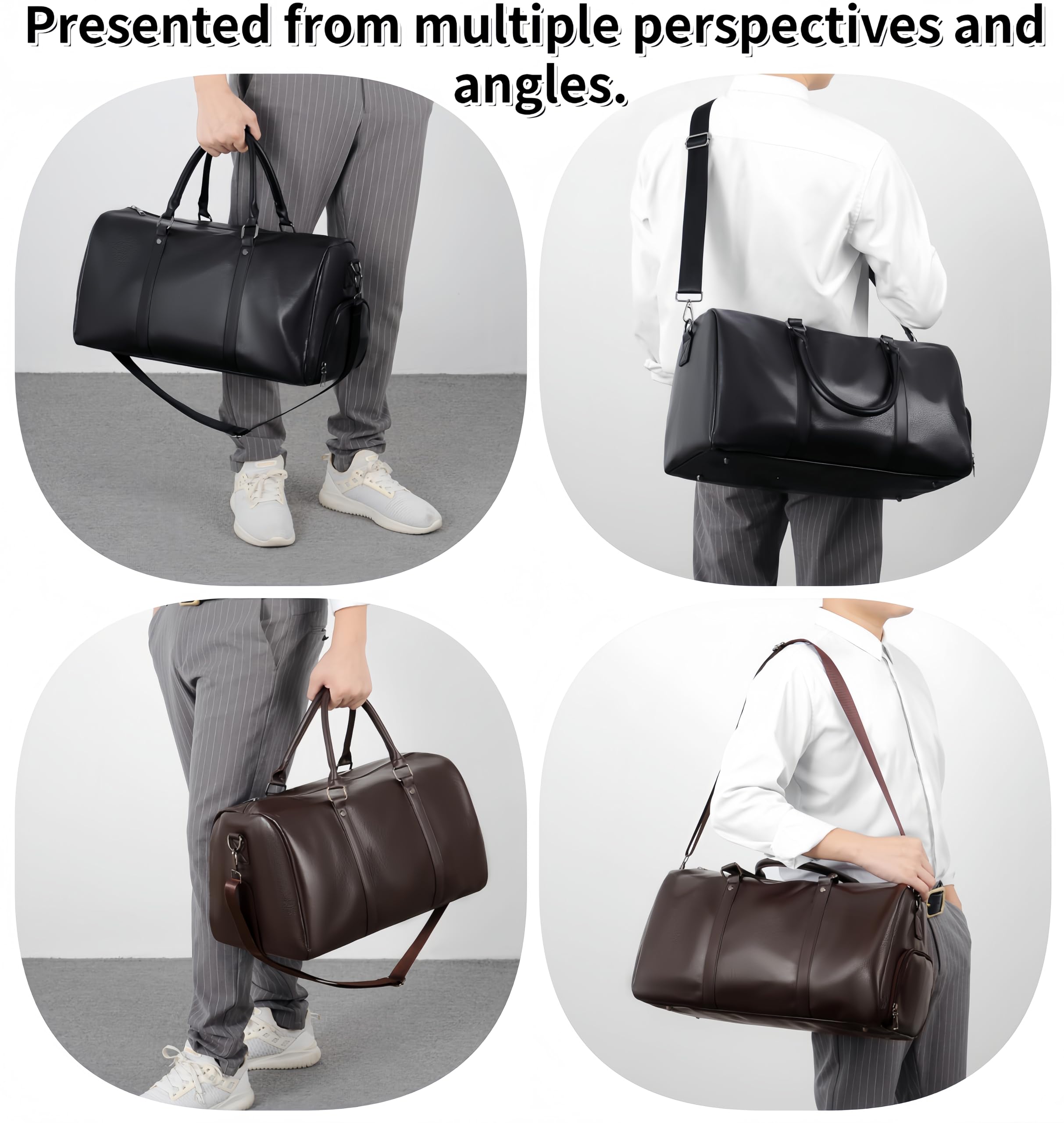 Bolsa de viaje de cuero trenzado, bolsa de viaje para fin de semana, bolsa de viaje de cuero impermeable, con correas para el hombro, marrón (Brown-1), Bolsa de viaje