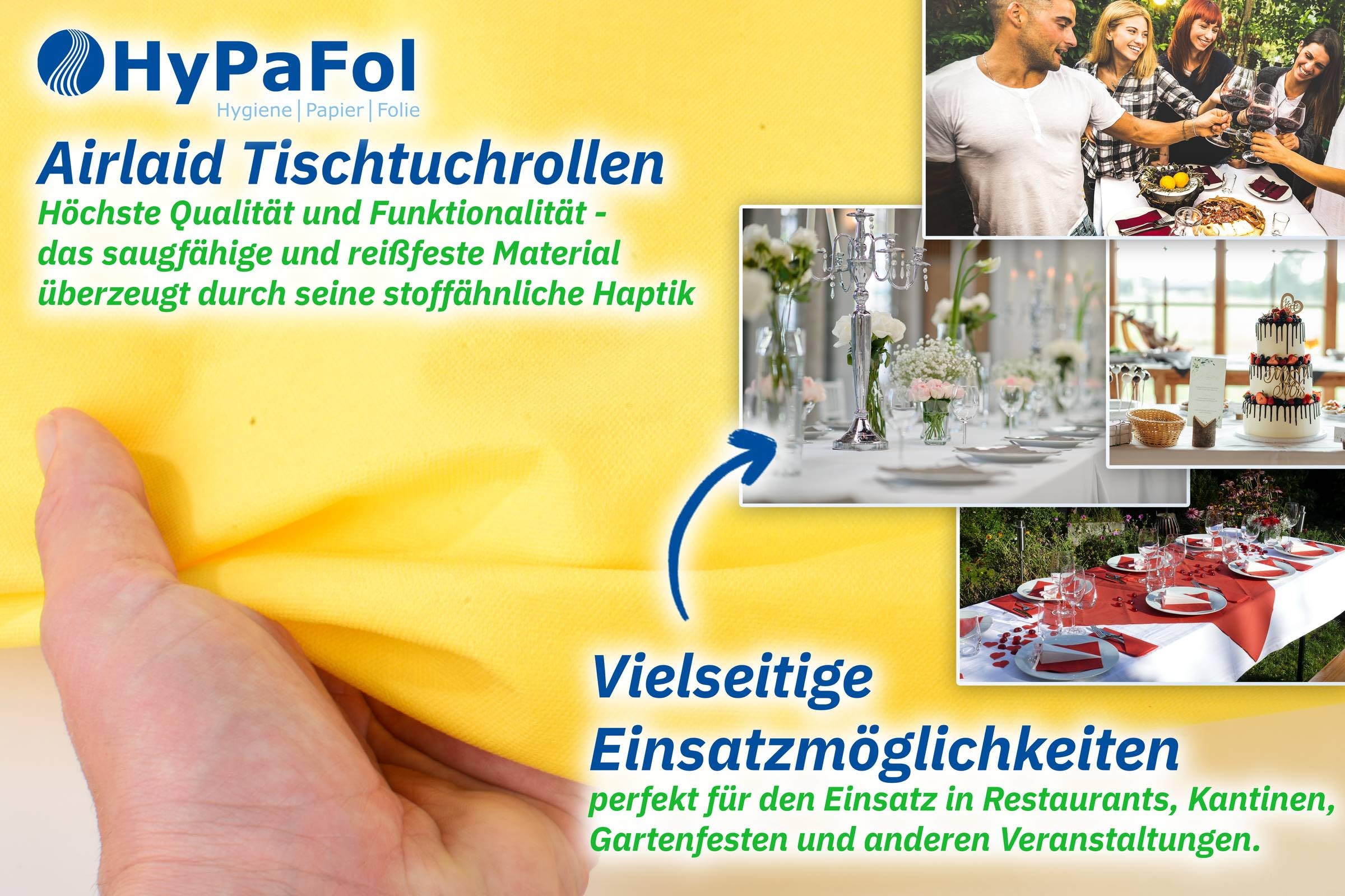 Hypafol Airlaid Tischdeckenrolle Creme I Papiertischdecke Rolle mit stoffähnlicher Eigenschaft, 1,20 x 24 m I Einweg Tischdecke für Biertische & mehr I Einmal Tischdecke ideal für Partys & Hochzeit