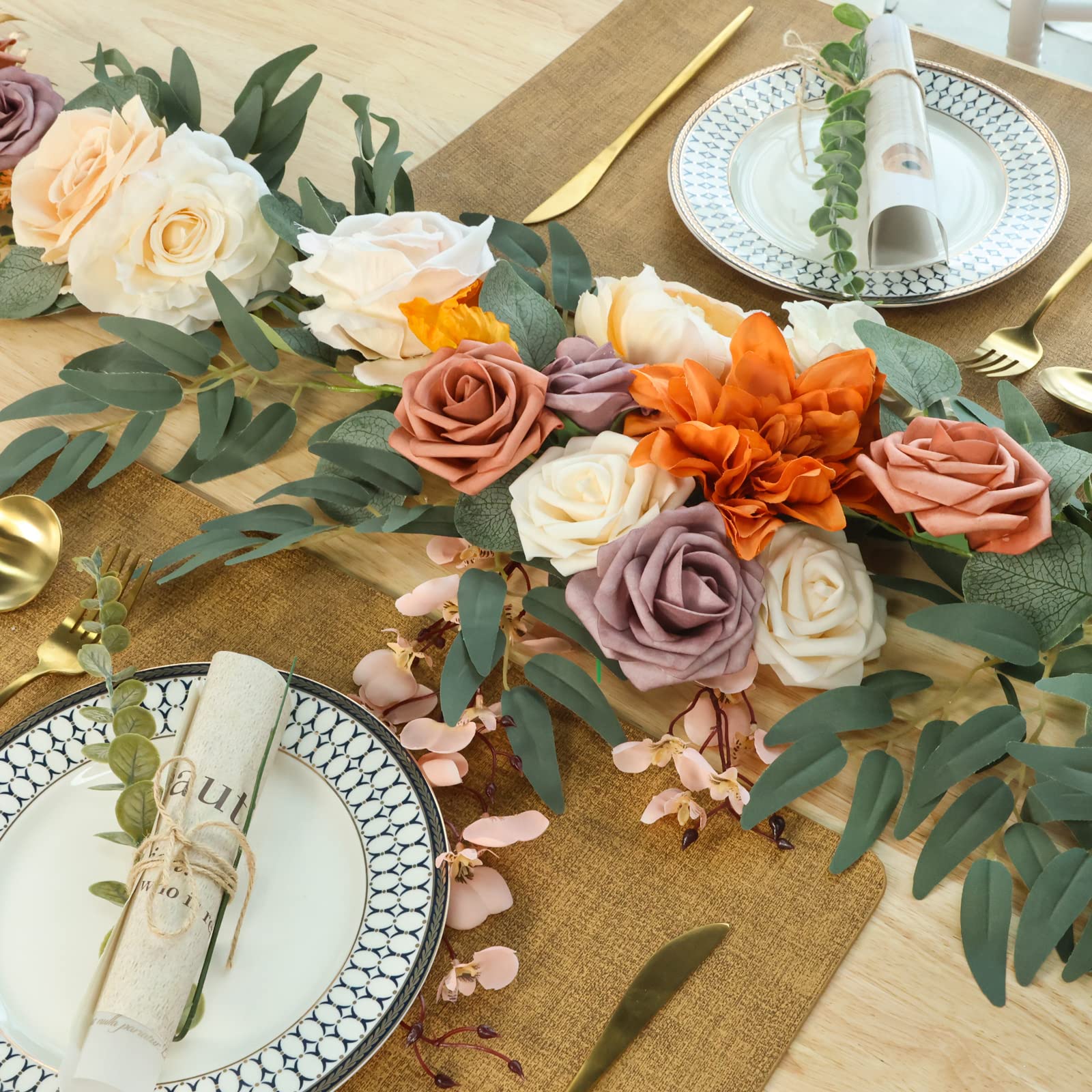 JPSOR 6.2ft Artificial Fall Flower Garland, Fake Rose Floral Garland Floral Arrangements Wedding Ceremony Backdrop Arch Table Centerpieces Decorations (Terracotta and Dusty Rose)