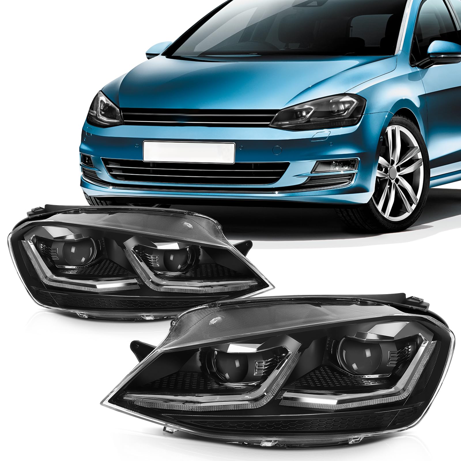 Photo 1 of SCITOO Headlight Assembly Fit For Volkswagen For Golf 2012-2018, For Golf Alltrack 2017-2018,For Golf SportWagen 2015-2017 Black Housing Clear Lens Driver and Passenger Side