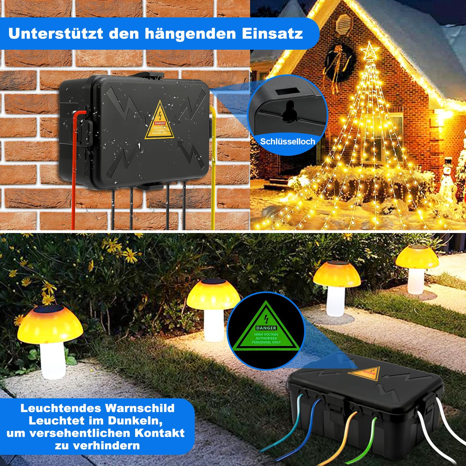 Außenbereich Elektrobox,IP54 Wasserdichte Outdoor Outlet Covers, Wetterfeste Verlängerungskabel Abdeckungen Schützen Steckdose, Steckdose, Timer,Plug,Holiday Light (32 x 22 x 13 cm)-Schwarz