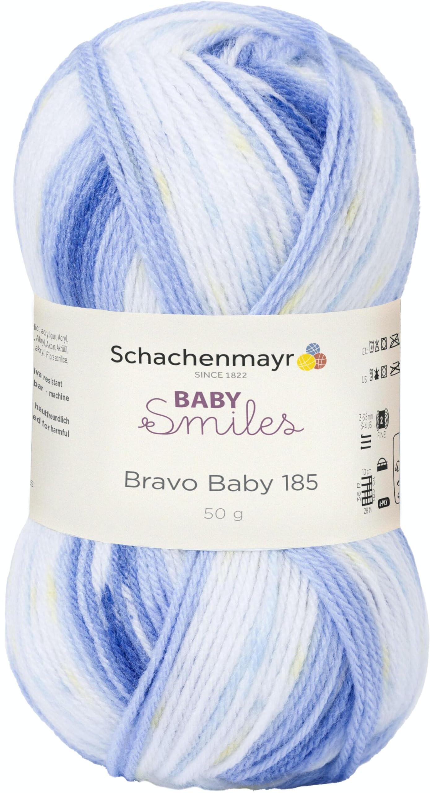 Schachenmayr Bravo Baby 185 hand knitting yarn, crochet yarn, baby yarn, 9801212, 100% Polyacrylic, Ben Color, 6 x 12 x 6 cm