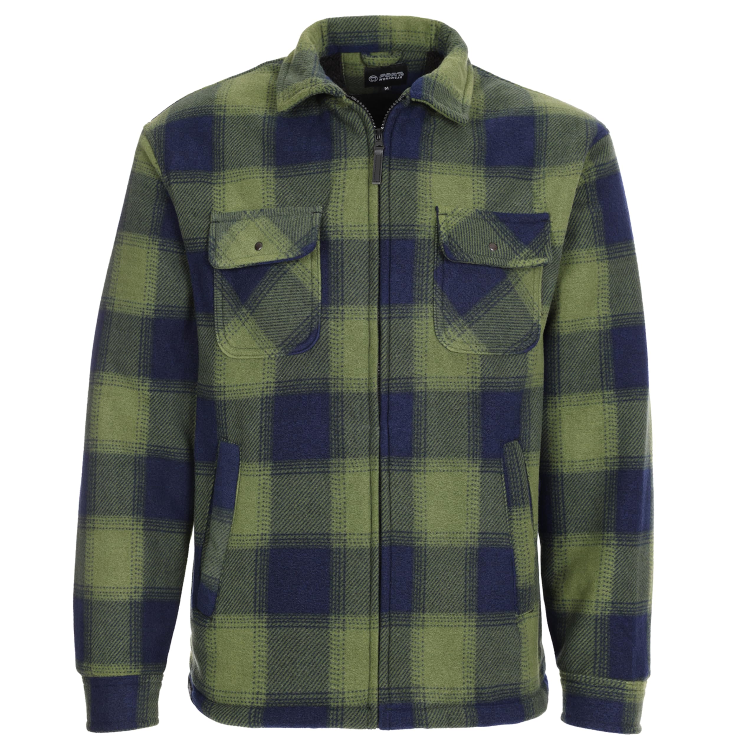 FORT Portman Shacket - Size Medium, Green - Warm Tartan Lumberjack Jacket Shirt with Sherpa Lining & Quilted Sleeves - Cosy & Durable Double Layered Fleece - for Cold Weather, Outdoor, Workwear