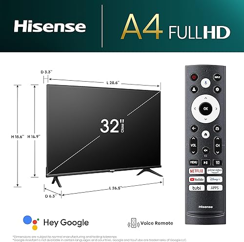 Vista 2 de Hisense - Televisor inteligente Google Smart serie A4 de 32 pulgadas clase 32A4K, con FHD 1080p, DTS Virtual: X, modos de juego y deportes