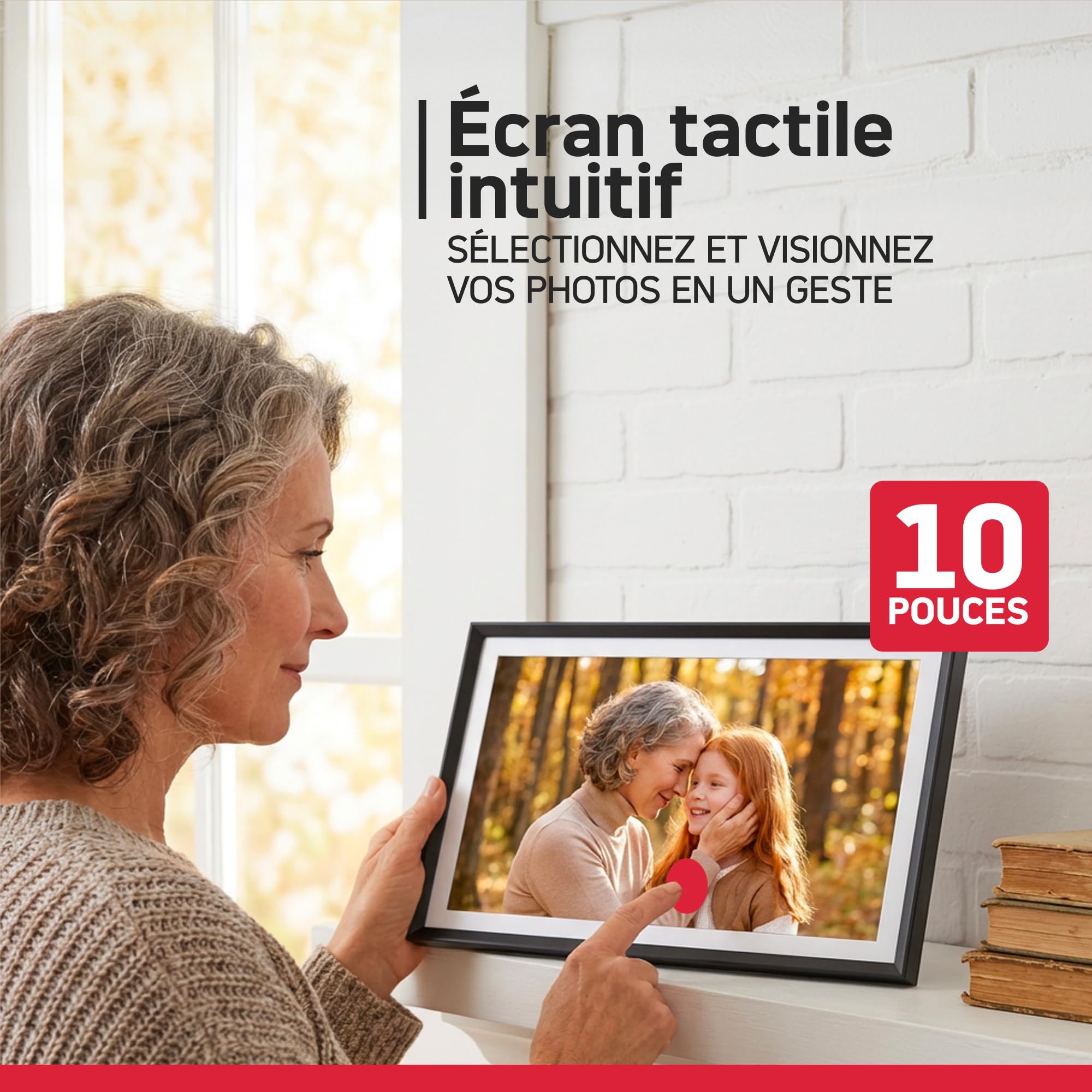 AgfaPhoto Cadre Photo Connecté Realiview APF1000 Wi-FI 10" LCD - Affichage Photos/Vidéos, Horloge, Météo, Rotation Auto, Mémoire 32Go, Appli FRAMEO iOS/Android Incluse - Noir