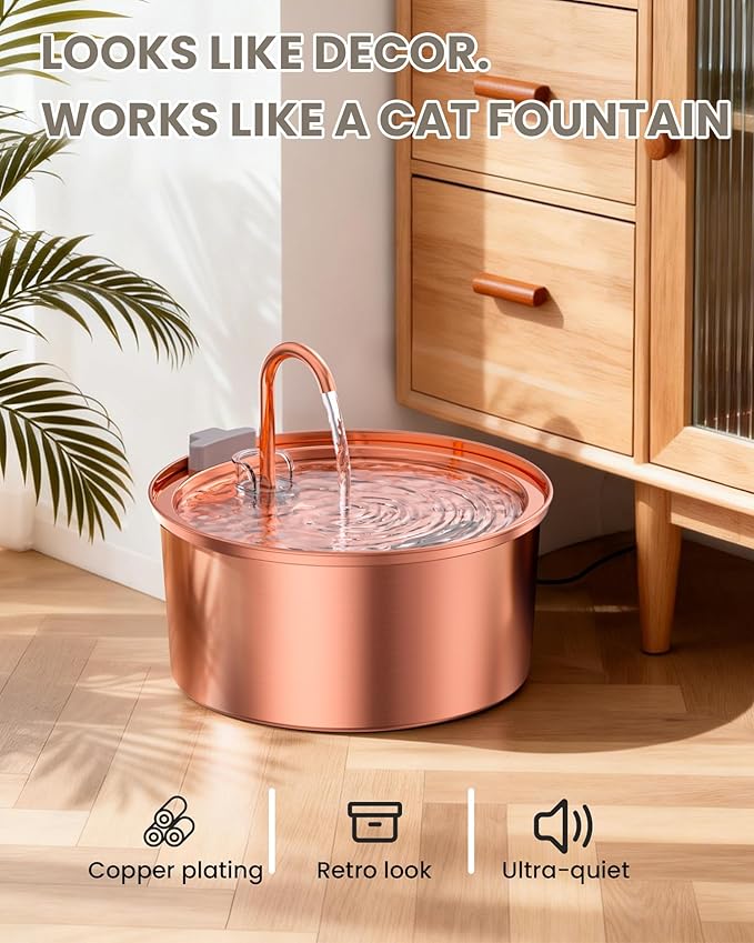 Fuente de Agua para Gatos Tomxcute Cobre, 3.2L, Bomba Silenciosa miniatura 2