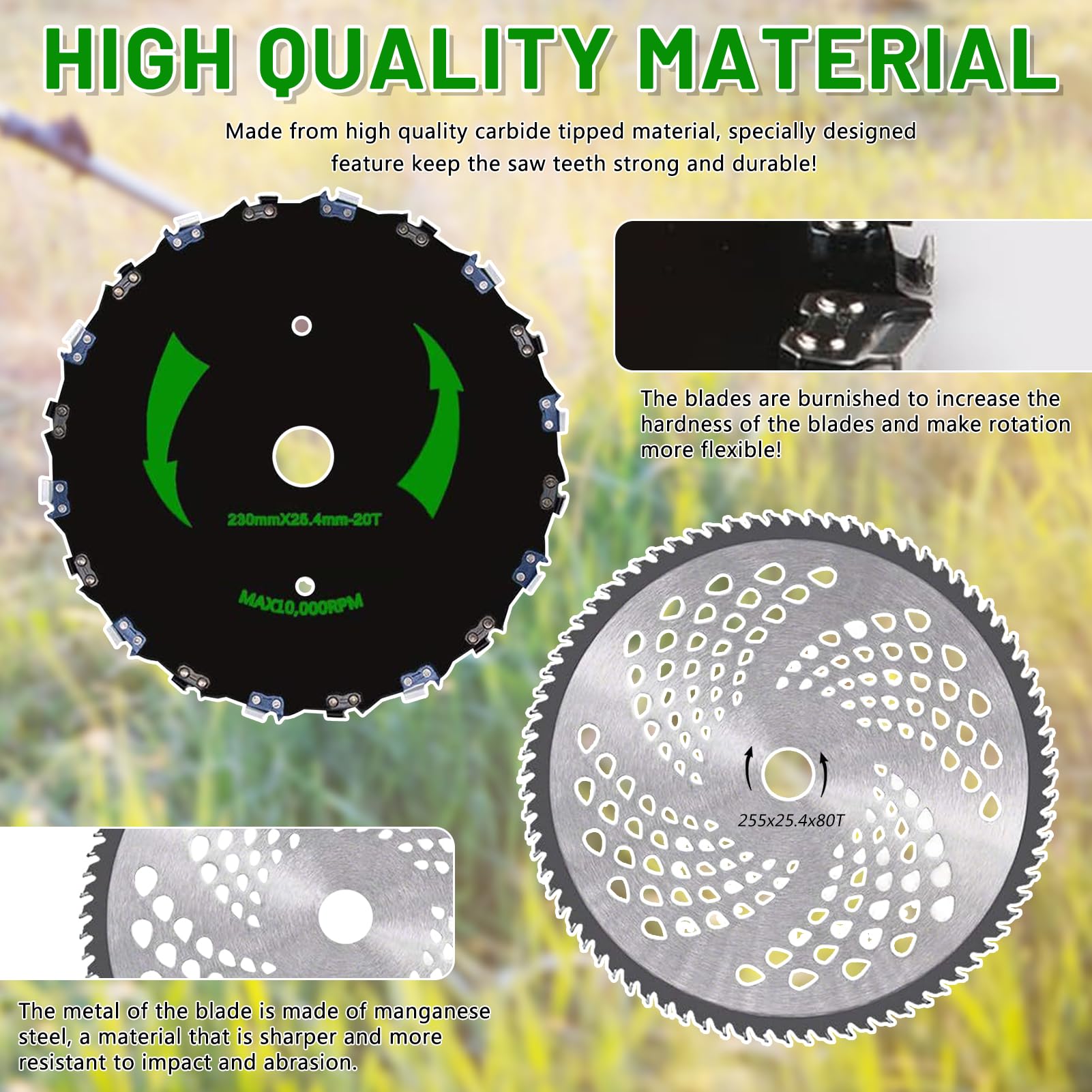Set di 2 lame per decespugliatore, 255/230 x 25,4 mm, accessori per decespugliatore in metallo duro, lama in 36T/80T, per seghe circolari (set da 3)