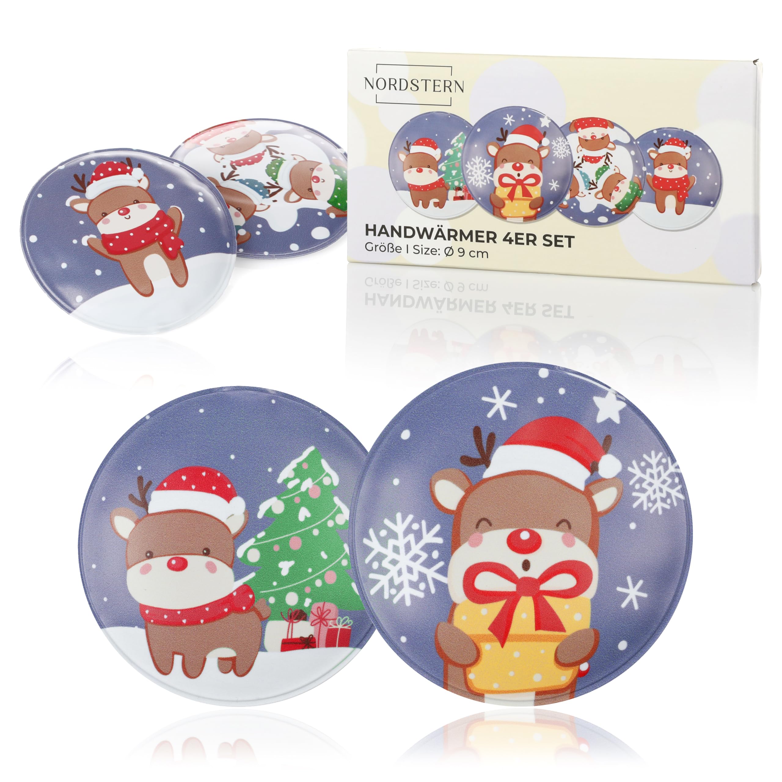 Nordstern Hand Warmers Reindeer Set of 4 - Reusable Pocket Warmers for Children and Adults - Pocket Heat Pad 9 cm — image 1