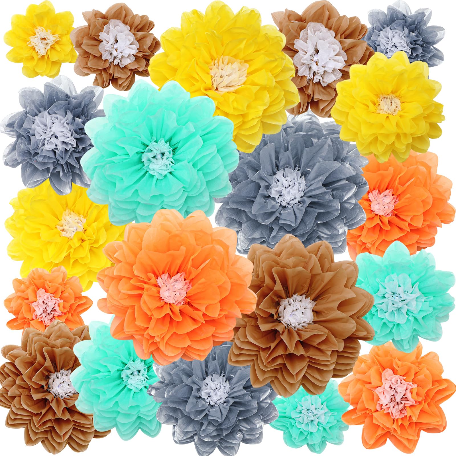 Gejoy 20 Pieces Large Colorful Tissue Paper Flower Decorations for Parties 3D Giant Tissue Paper Pom Pom DIY Craft Decoration for Wall Ceiling Wedding Mexican Birthday Backdrop Party(Party Color)