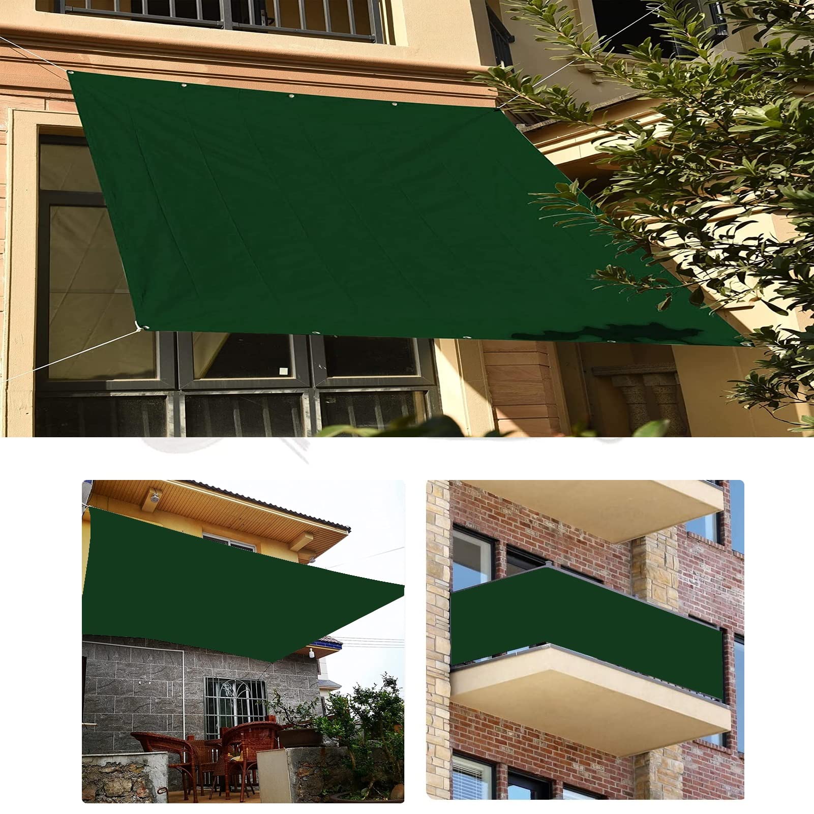 YOUNGC Toldo de protección Solar Incl. Cuerdas de fijación 1,8x8m con Ojales y cordón Cortavientos para Camping terraza balcón jardín, con Kit de Montaje, Verde
