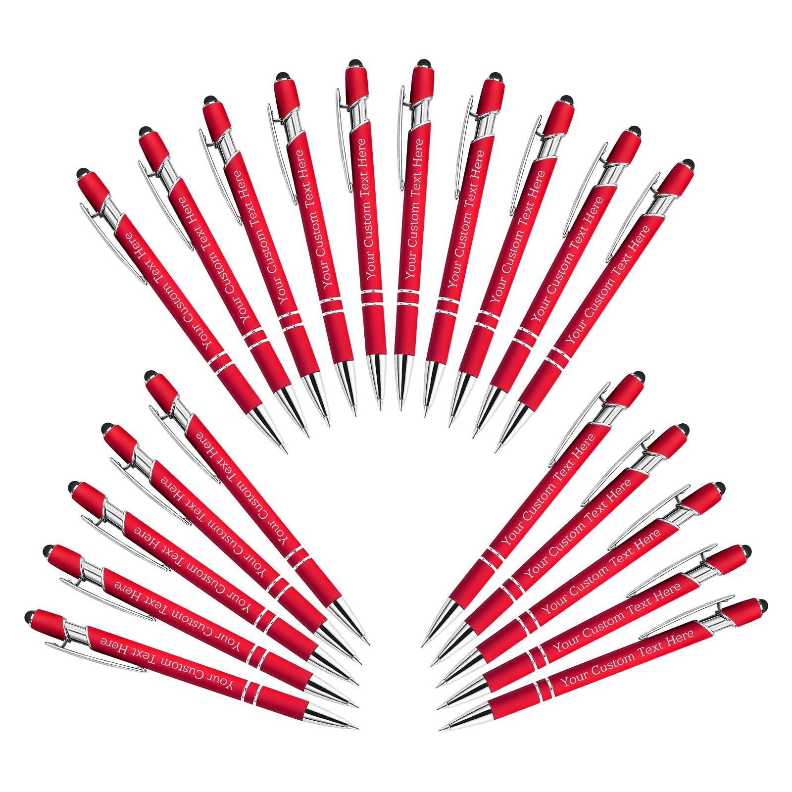 Personalised Custom Pens Bulk Free Engraving with Name Message Customised Ballpoint Pens with Stylus for Business Office Graduation Customised Gifts for Men Women Birthday Christmas (20 Pcs Red)