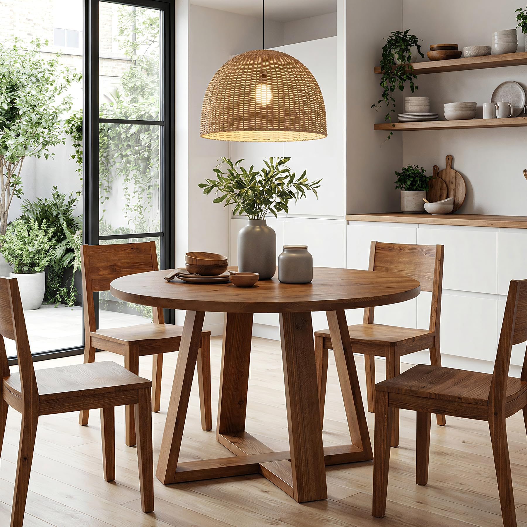 Runder Esstisch 120 cm Massivholz – Landhausstil Küchentisch für 4 Personen, rustikaler Holztisch mit stabilen A-Beinen & Warmer Eichenoptik für Esszimmer, Küche, Wohnzimmer