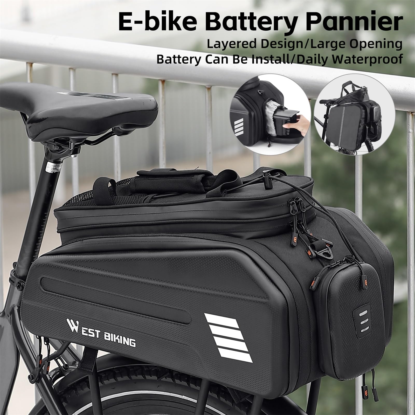 RearSeat Borsa Elettrica Della Bicicletta Batteria Borsa Espandibile Grande Capacità Portabici Rack Sedili Borsa Da Ciclismo Impermeabile