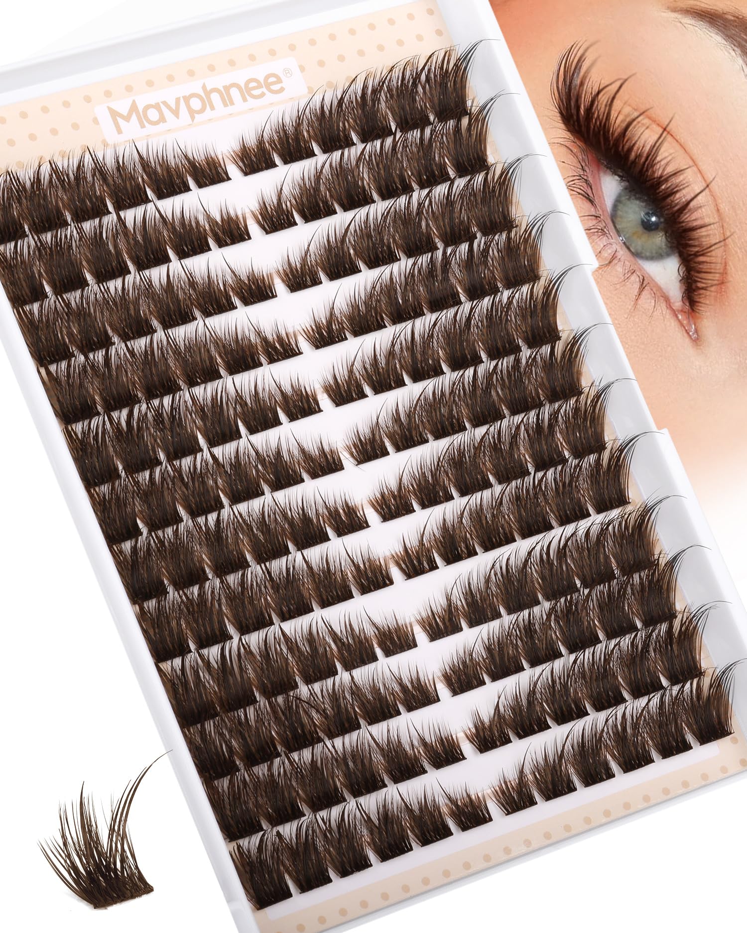 Photo 1 of Brown Lash Clusters Pre-Mapped Eyelash Clusters Cat Eye Cluster Eyelash Extensions Fairy Wispy Cluster Lashes CC Curly Wet Look Individual Lashes Extensions 144Pcs 6-14MM Fox Eye Lashes Clusters