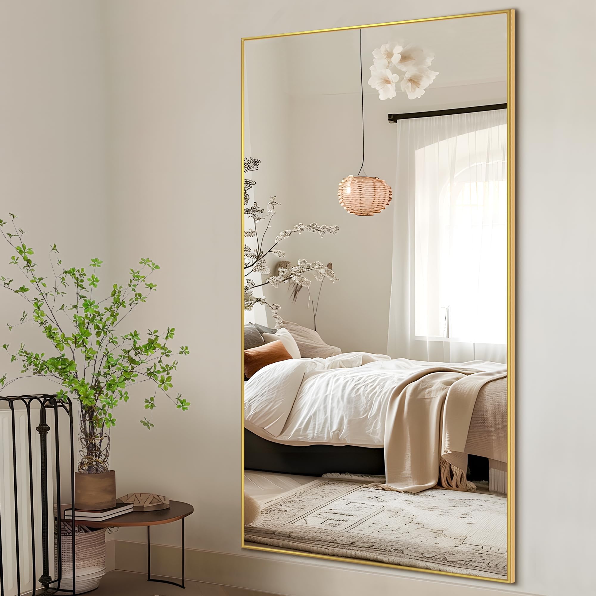 NicBex Oversized Full-Body Mirror, Large Full Length Mirror with Stand, 76"x35" Aluminum Alloy Frame Oversized Floor Mirror, Gold - Free Standing, Leaning Against Wall or Wall-Mounted