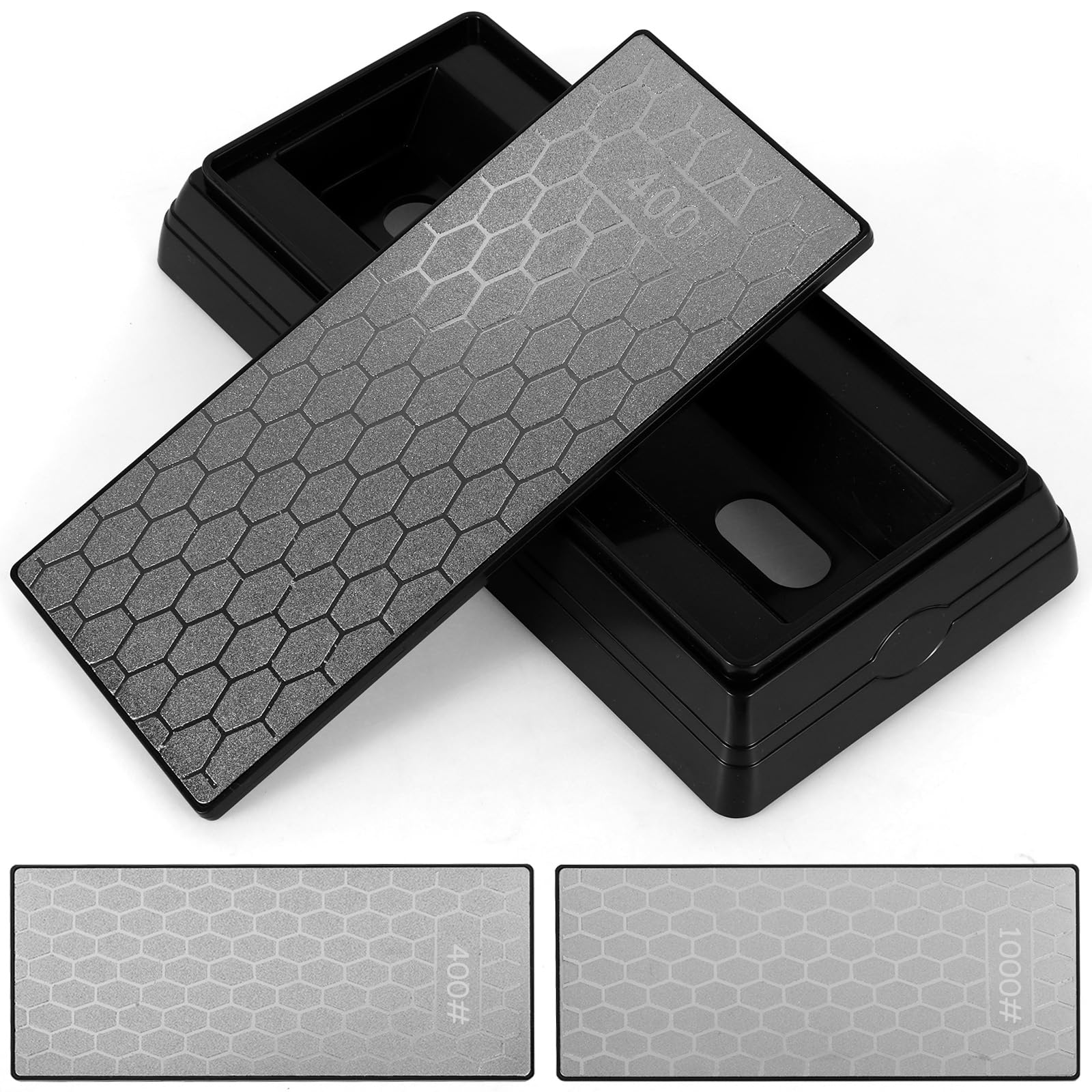 Double Sided Diamond Sharpening Stone 400/1000 Grit Whetstone with Non-Slip Base Dust Cover Diamond Sharpening Stone for Knife Scissor Axe Chisel Sharpener