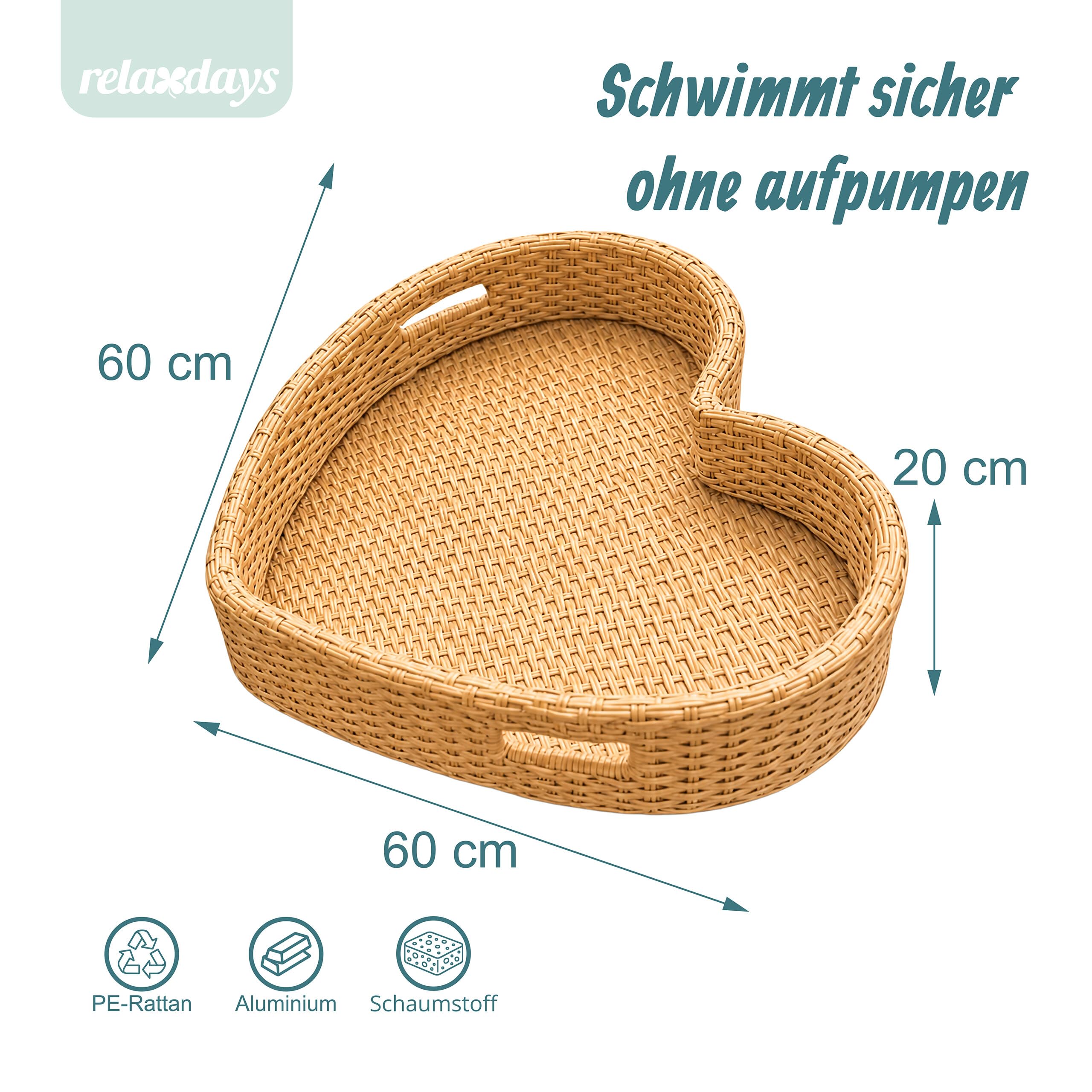 Relaxdays Schwimmendes Tablett Herz, Natur