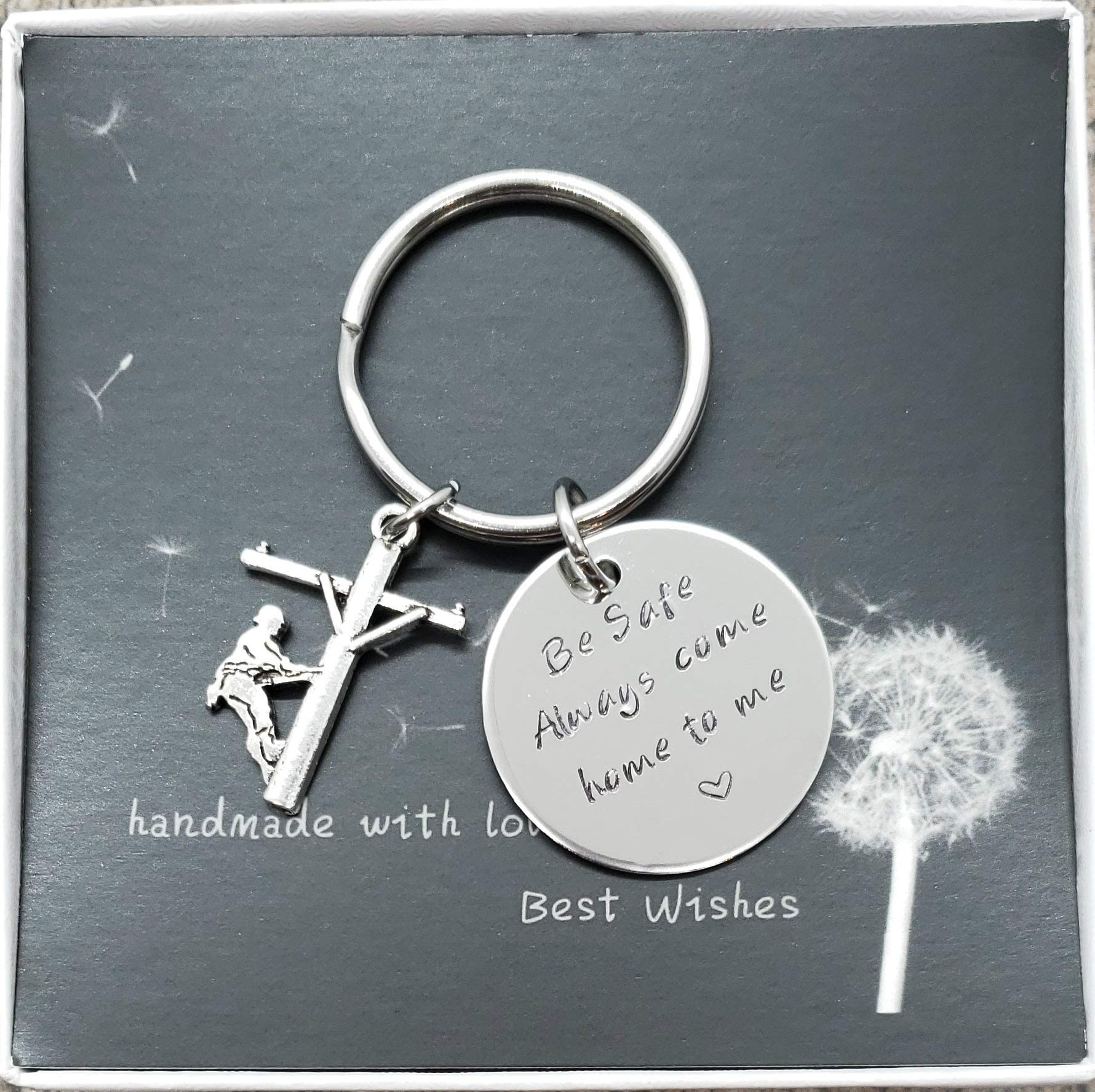 Handmade Lineman Be Safe Keychain with Lineman Charm, Always Come Home to Me Keychain, Lineworker Be Safe Gift, Come Home Safe Lineman Gift
