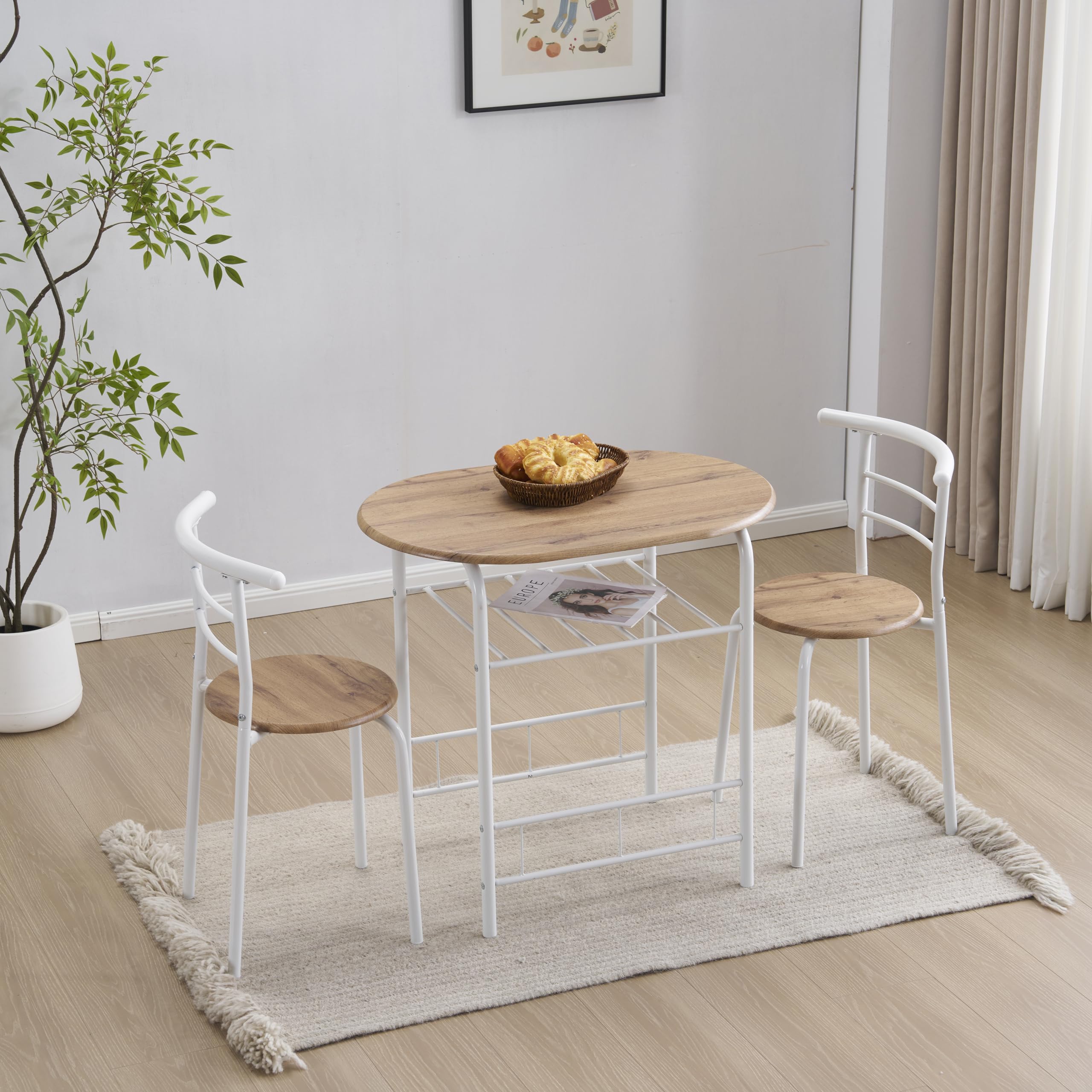 【ブラウン】円形 ダイニング 3点セット ダイニングセット 食卓 チェア2脚 Amazon｜JvFun ダイニングセット 2人用 3点セット 円形 幅70cm ライト