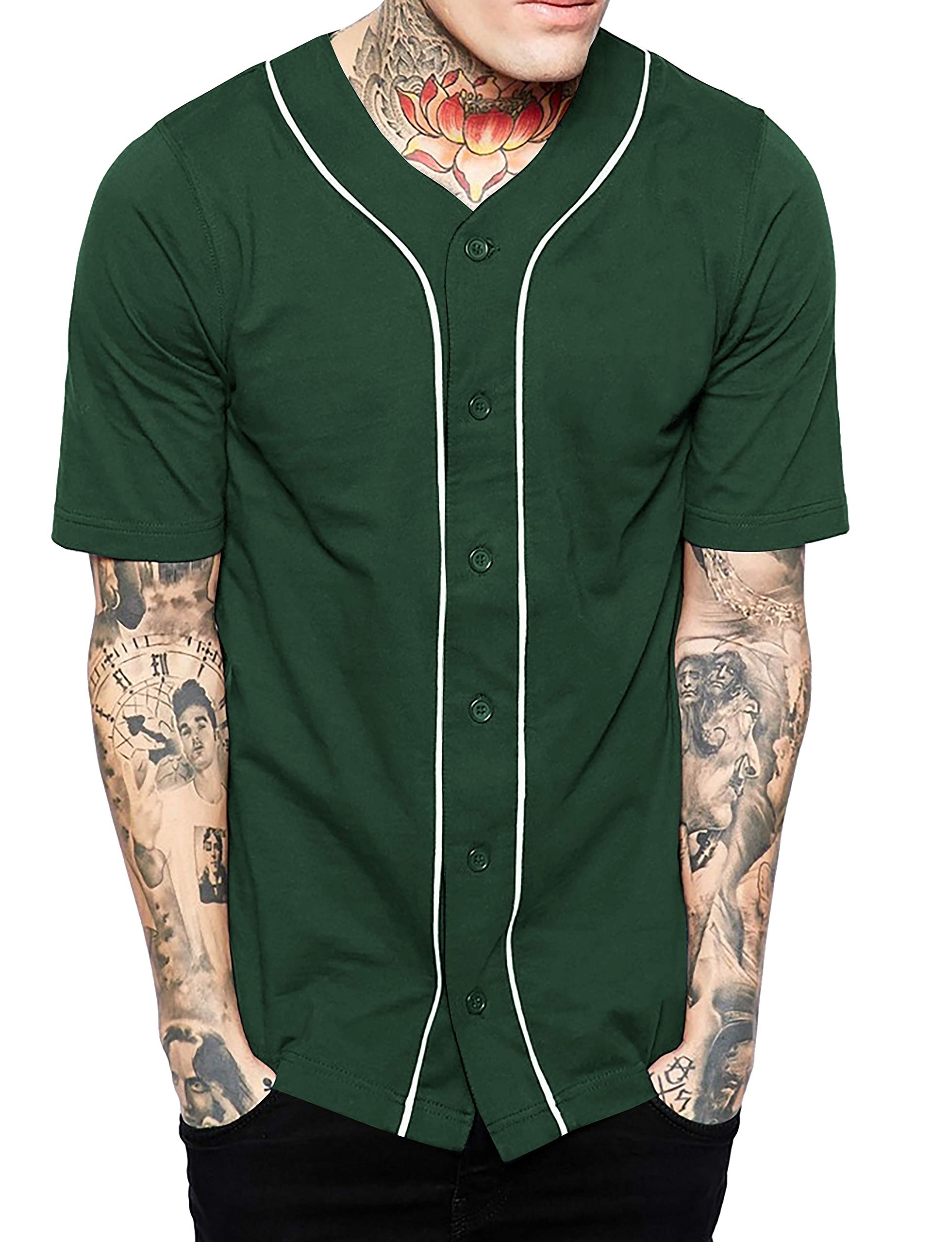 Hat and BeyondMens Baseball Button Down Jersey Hipster Hip Hop T Shirts