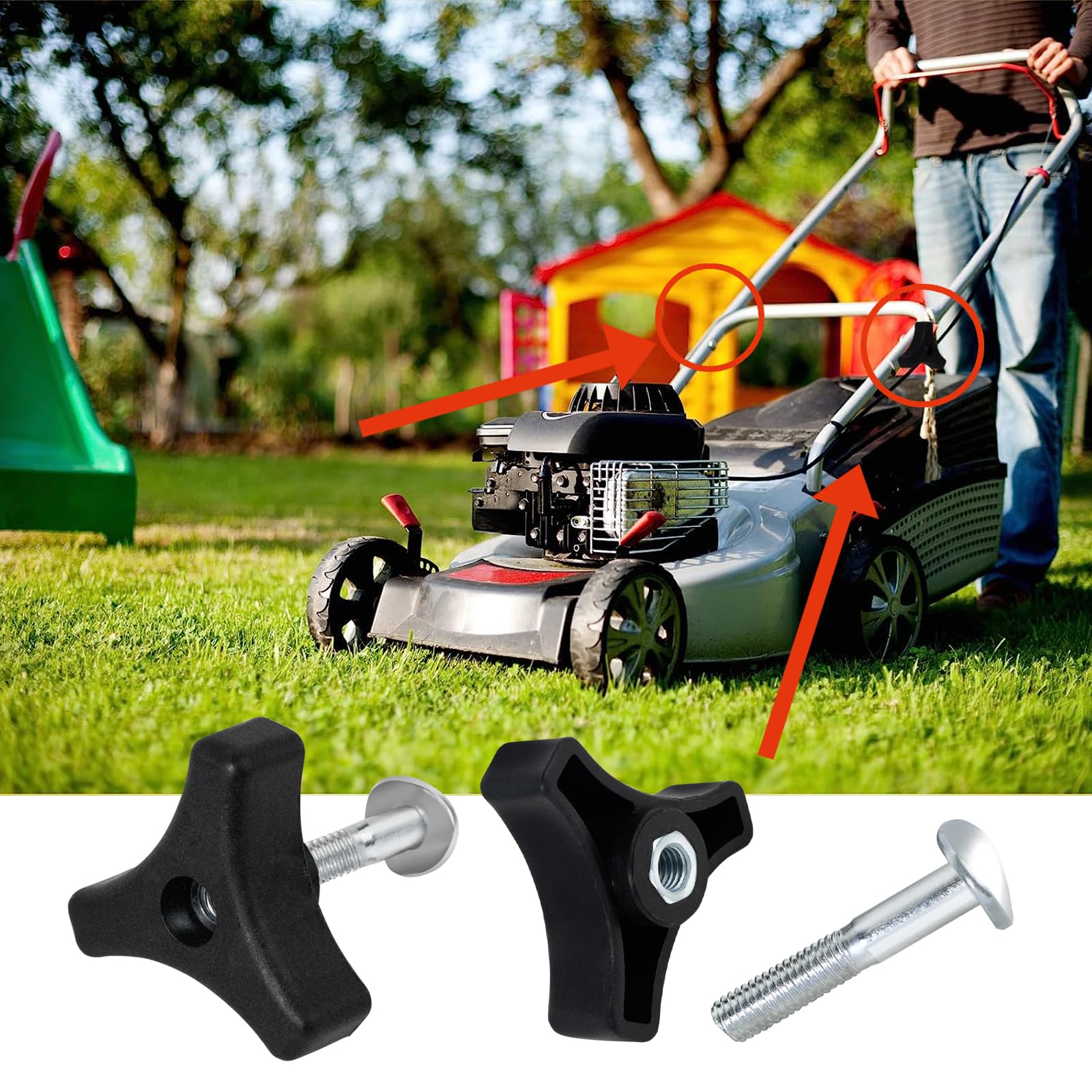 6 juegos de pomos de mango de cortacésped, pernos de tuerca de mango triangular, perno de tornillo para Honda y la mayoría de accesorios de máquinas de cortacésped