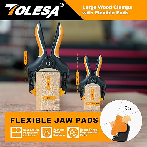 Miniatura 3 de TOLESA Juego de 6 abrazaderas de resorte de nailon para carpintería, 2 abrazaderas de 7 pulgadas, 4 abrazaderas de 4 pulgadas para pegar, sujetar y