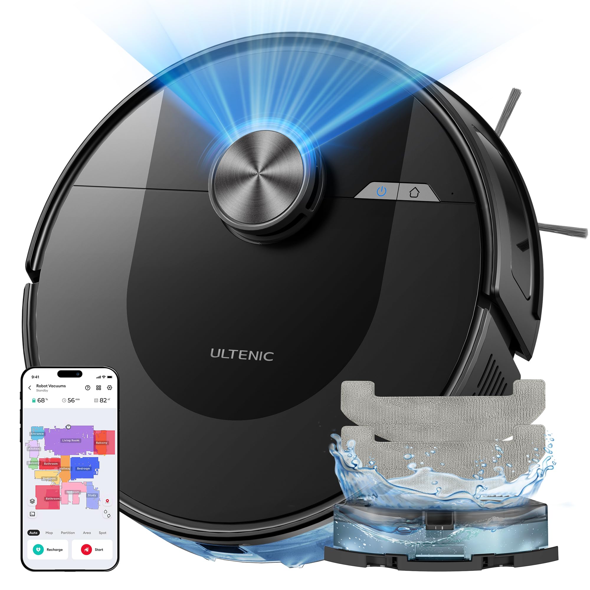 Ultenic Robot Vacuum Cleaner with Mop Function, 8000Pa Suction Power, 180 Min Running Time, 3-in-1 Suction and Mop Robot with LiDAR Navigation, Vacuum Cleaner Robot for Carpet, Pet Hair, App Control