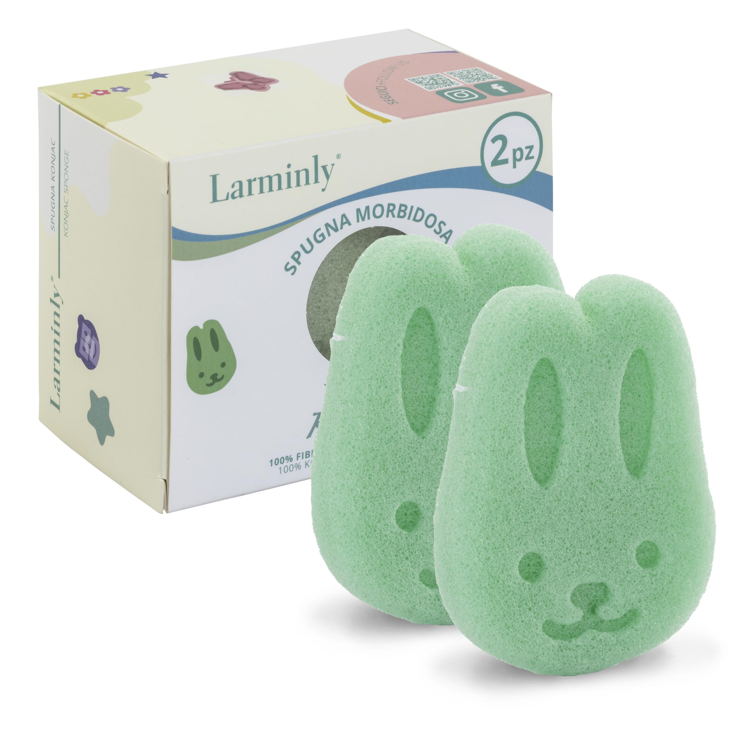 Spugnetta Konjac Baby Fibra di Origine Naturale Delicata Morbida Bagnetto Neonato - Pulizia Pelle Sensibile Viso Bambini (verde)