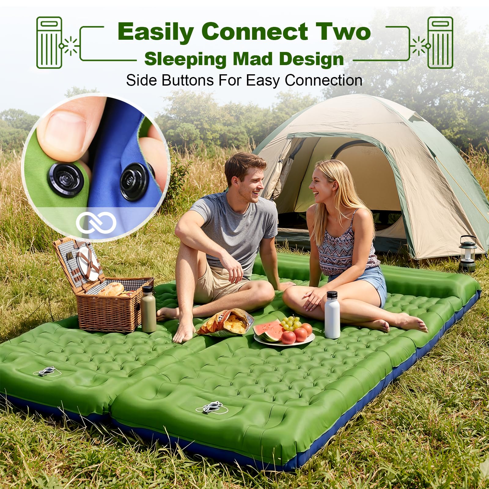 JATEKA Isomatte Camping, 12CM Dicker Aufblasbare Isomatte Mit Kissen & Fußpumpe, 83CM Breiter Outdoor Camping Luftmatratze, Kompakte Ultraleichte Sleeping Mat für Rucksackreisen Wandern Reisen Zelt