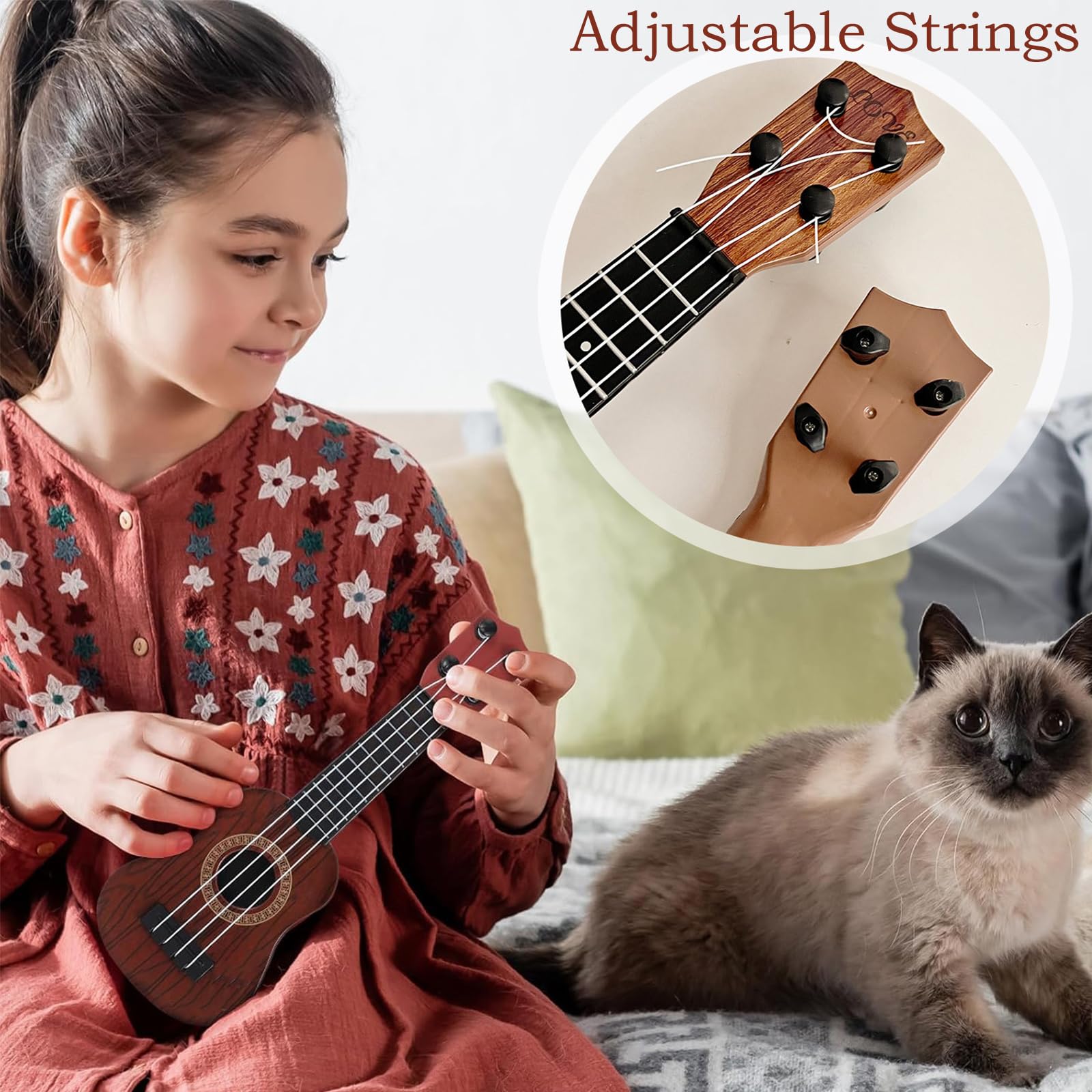 Ukulele Bambini, 38cm Chitarra Giocattolo, Mini Chitarra Bambini Con 4 Corde Regolabili, Musica Giocattoli Educativi, per Principiante, Ragazzo Ragazza (15 Pollici)