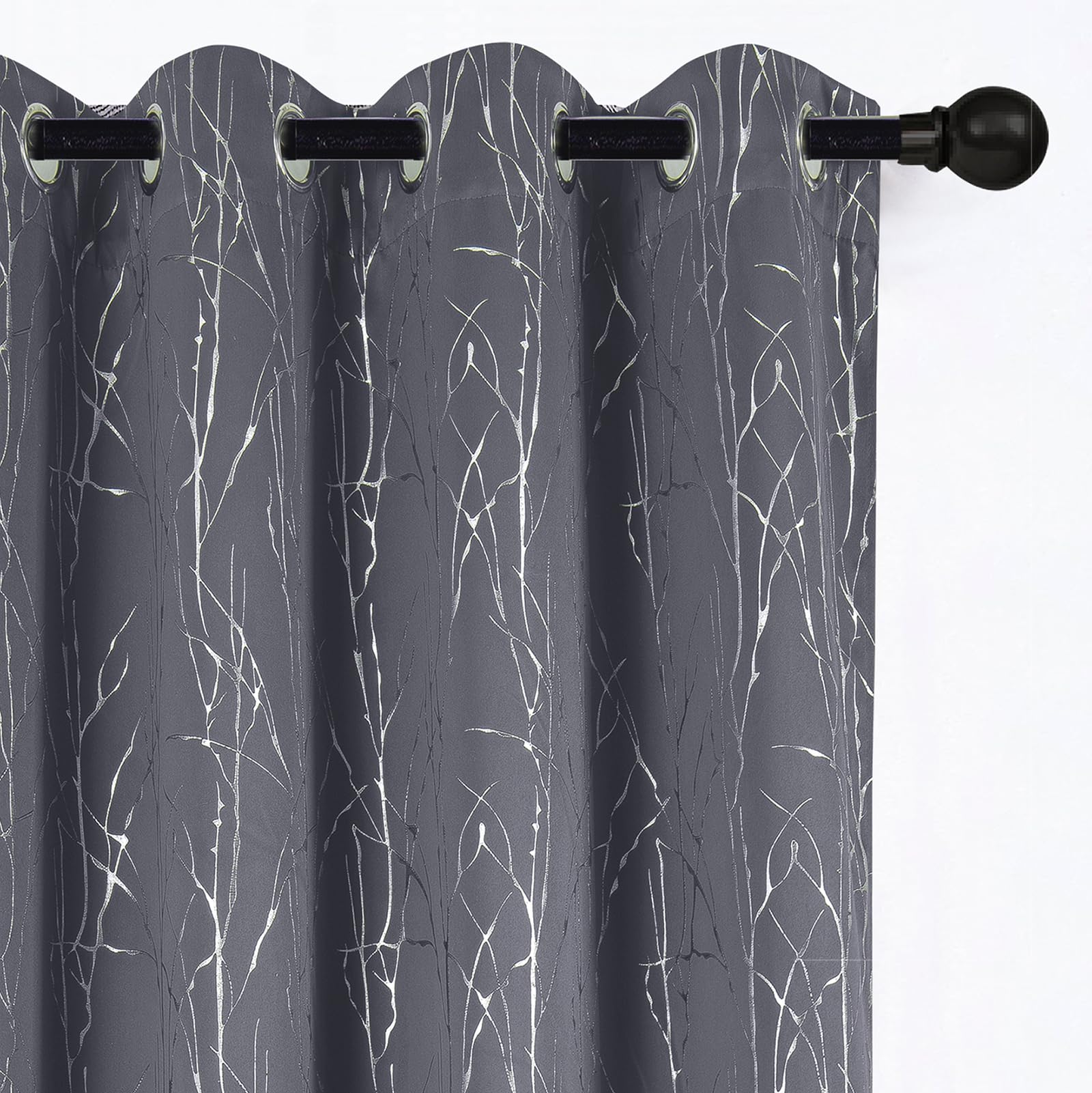 Tony's collection Silver Darkening Curtains Wave Line with Dots Foil Printed,Thermal Insulated Curtains, Drapes for Sliding Glass Door(52 x 84 Inch, Charcoal, 2 Panels)