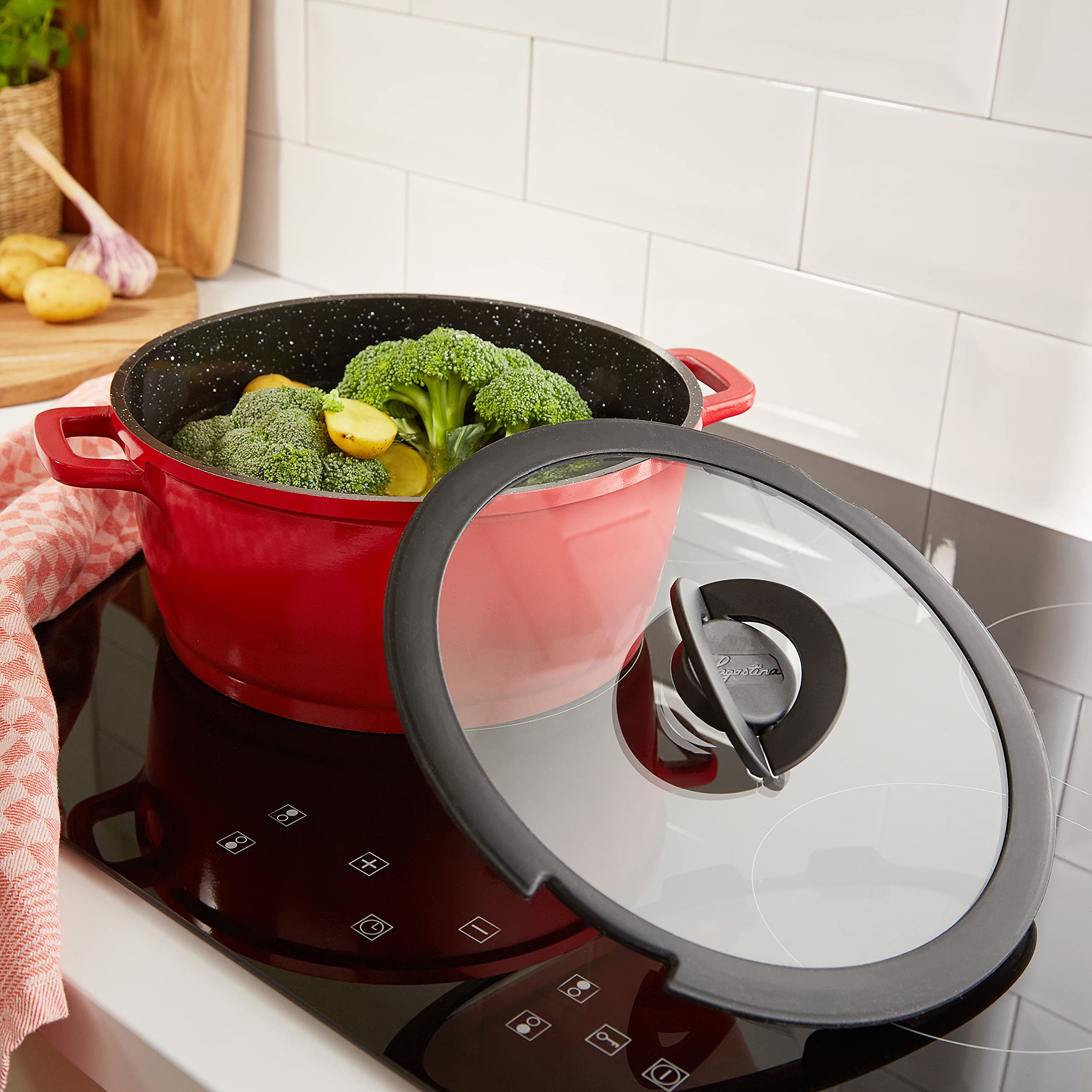 Lagostina Ingenio Induction Coperchio in Vetro e Silicone, 22 cm, Nero e Trasparente