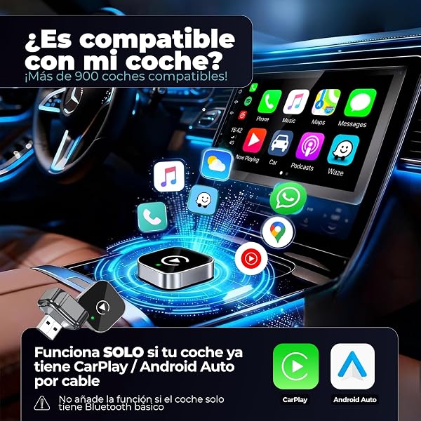 Tesorista Carplay Inalambrico 2 en 1 Mini (Versión 2026) – USB Plug & Play, Reconexión ~3 s, USB-A/USB-C y Dongle Rígido para Puertos Difíciles – Apple Carplay Inalambrico & Android Auto Inalambrico - 2