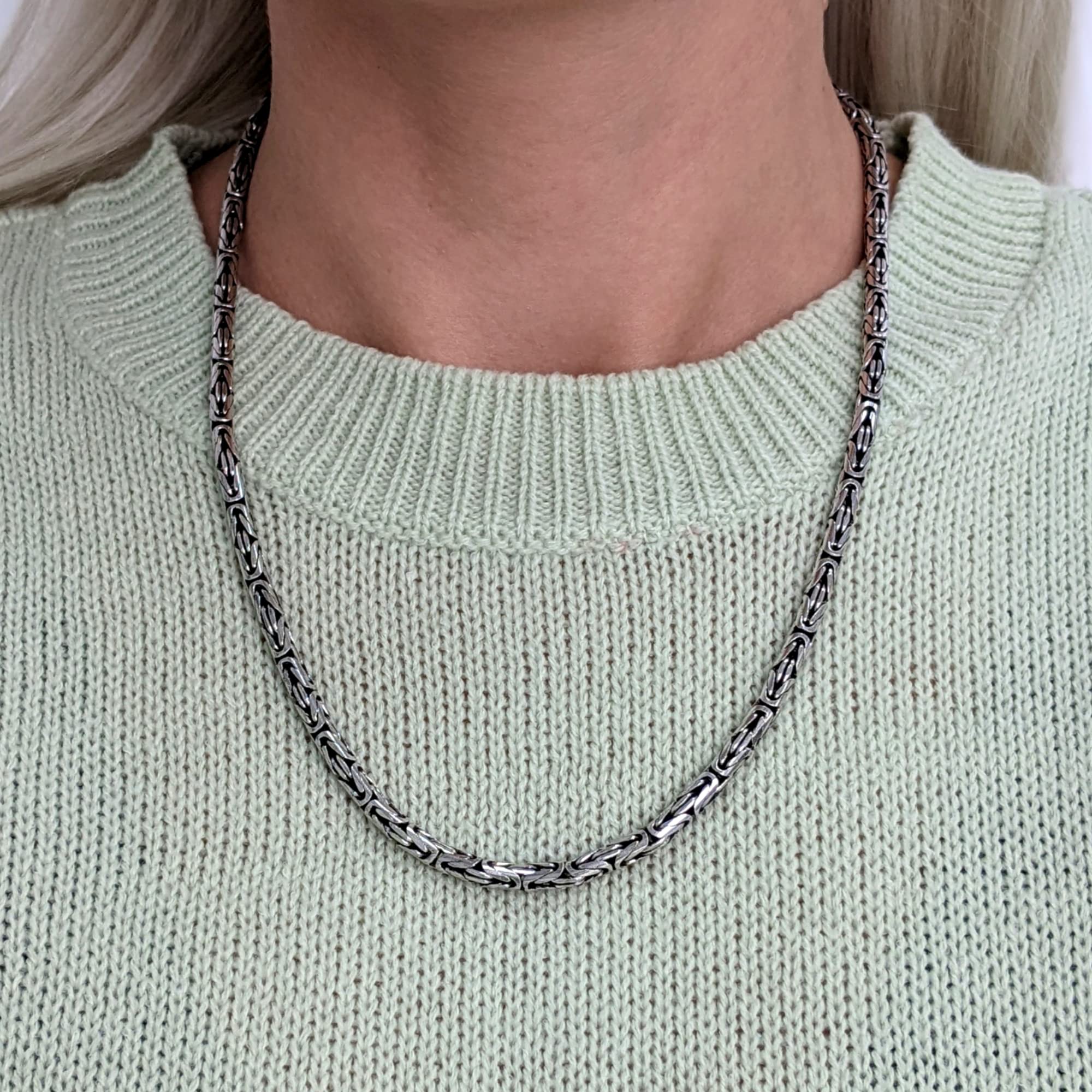 Silverly Naszyjnik ze srebra wysokiej próby dla mężczyzn, 52 cm, grubość 4 mm, styl balijski, masywne naszyjniki ze srebra próby 925, pogrubione, ciężkie łańcuszki do warstw, rustykalna biżuteria boho