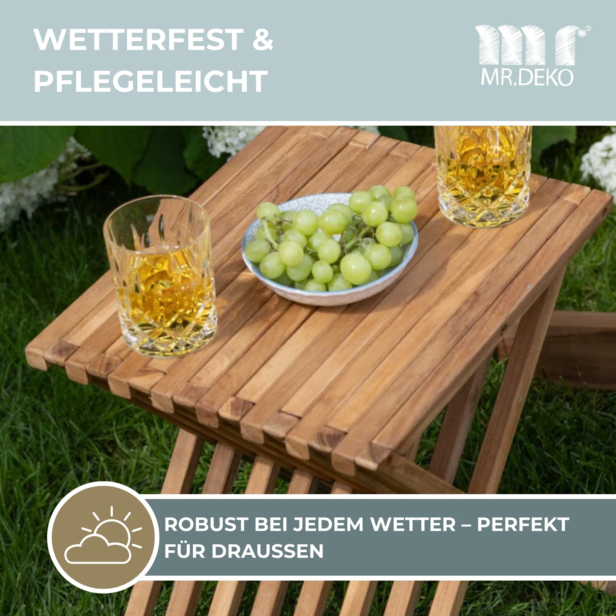 MR. DEKO Beistelltisch Outdoor Fishbone Balkon Tisch klappbar klein | 40x32cm Teakholz wetterfest