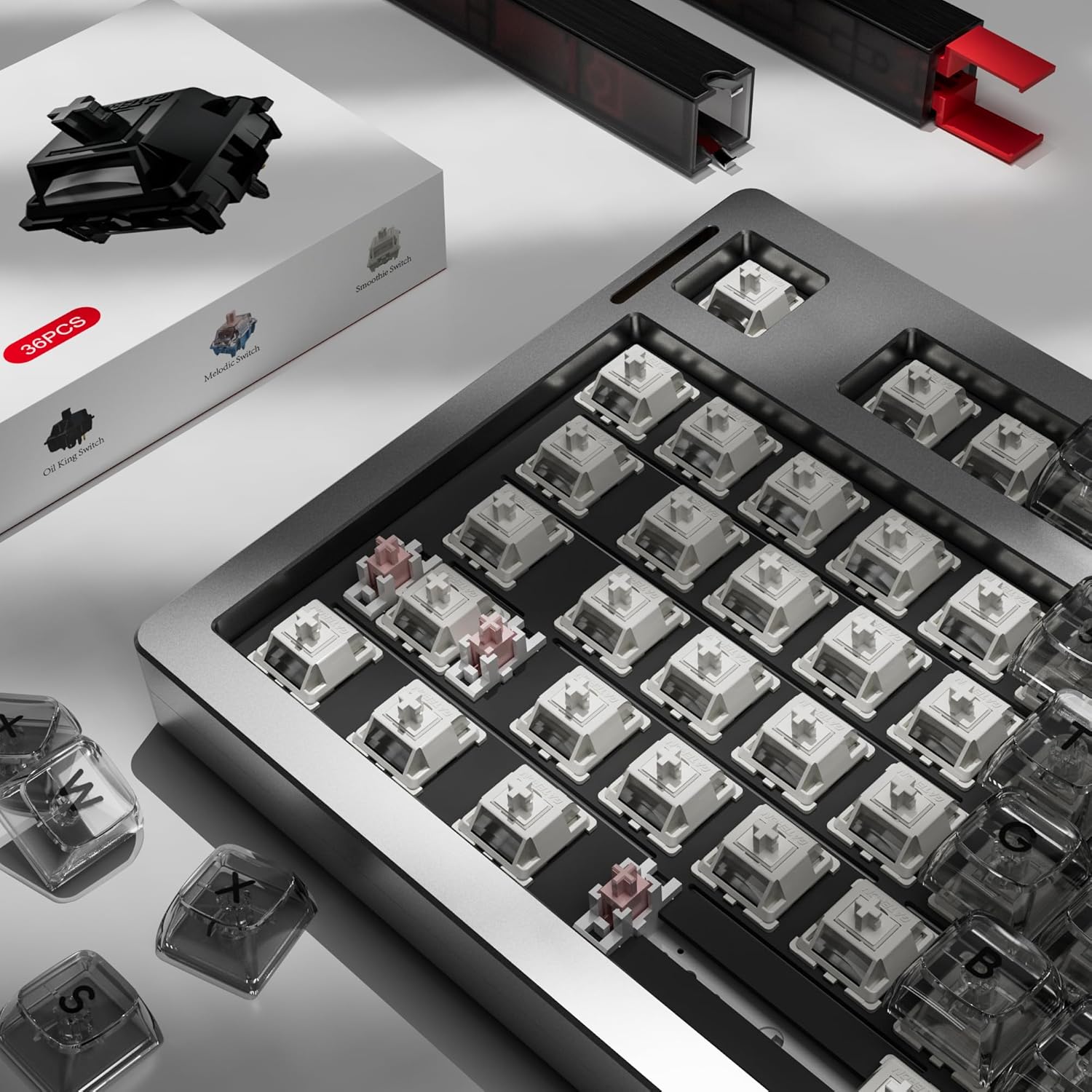 Gateron Smoothie Linear Switches,RGB LED 5 Pin White 22mm Dual-Stage Spring Pre-lubed 40gf Full POM Switches for MX Mechanical Keyboard(72PCS)