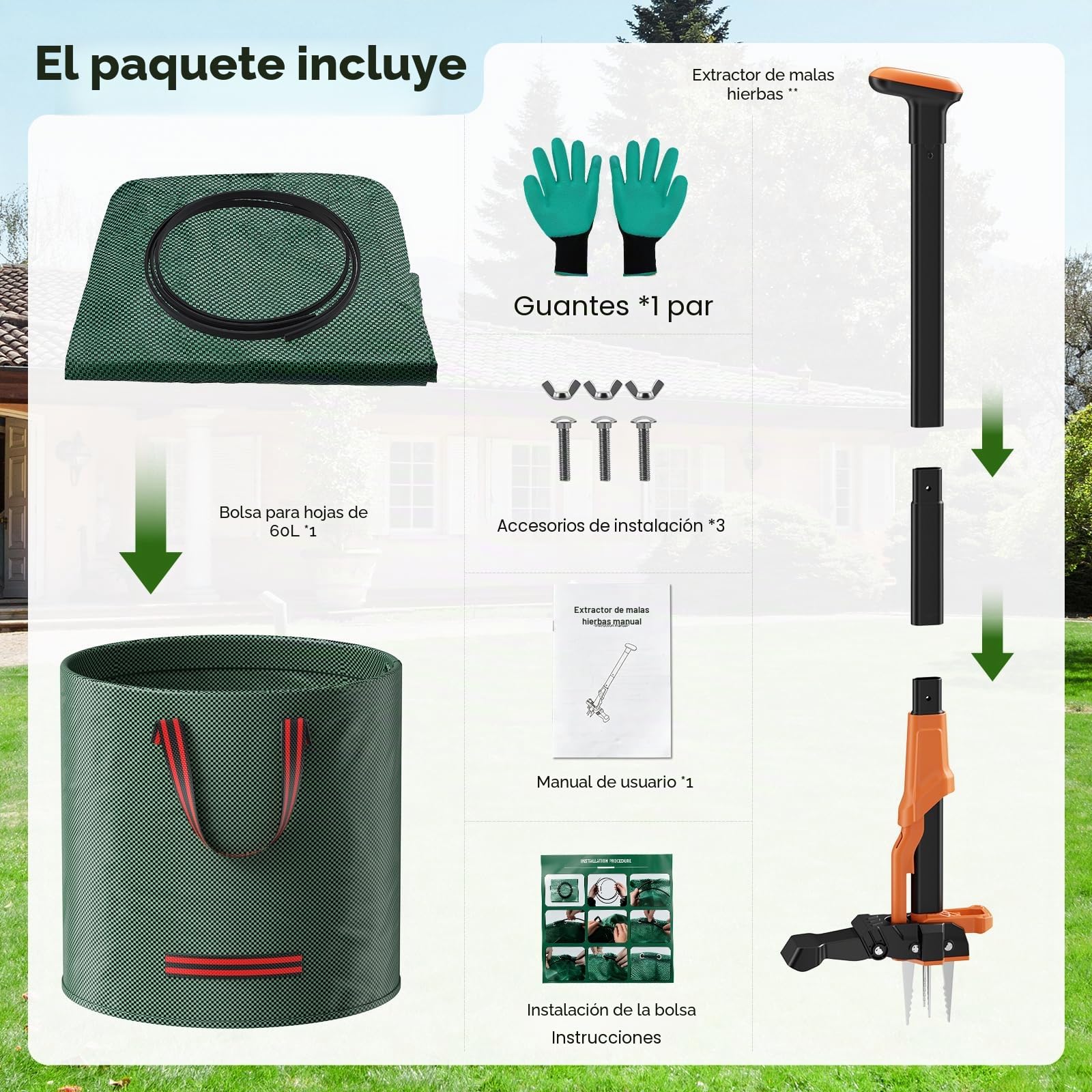 Cuchilla para Malas Hierbas de 85-100cm con Longitud Ajustable, Dispositivo para Eliminar Malas Hierbas con Mango Largo y 4 Garras,Herramientas de jardinería para el Patio y el césped.