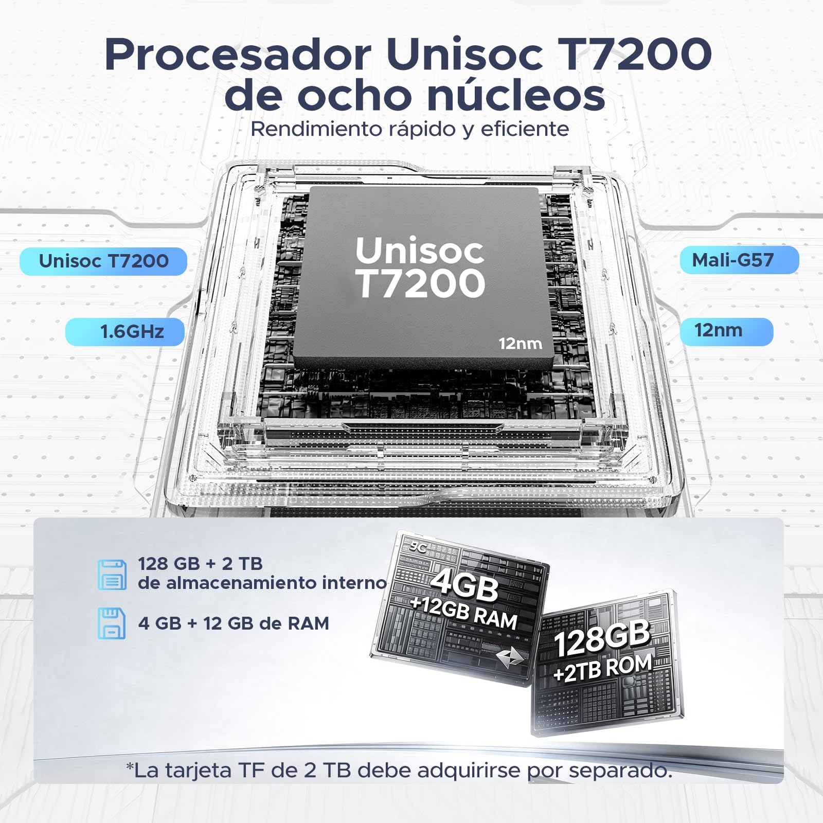 Tablet Android 16 11" con Gemini AI, 16GB+128GB(Ampliable 2TB TF), 8580mAh, Teclado+Lápiz Incl. Unisoc T7200 Octa-Core, 90Hz&13MP+5MP, WiFi 5G, Face ID, Widevine L1, GMS, GPS,OTG, Audio 3.5mm