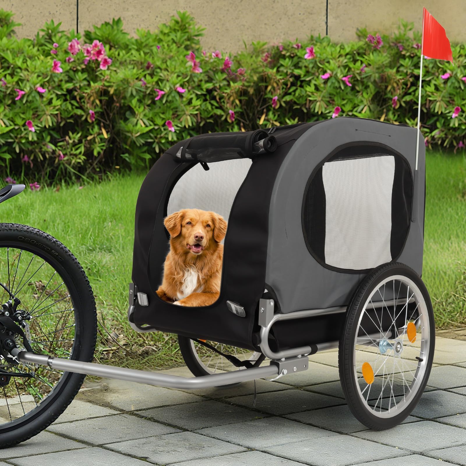 Remolques grandes para perros – Capacidad de 40 kg – Portabicicletas para mascotas – Tejido Oxford plegable, cierre universal – Diseño plegable, alfombra antideslizante y bandera de seguridad