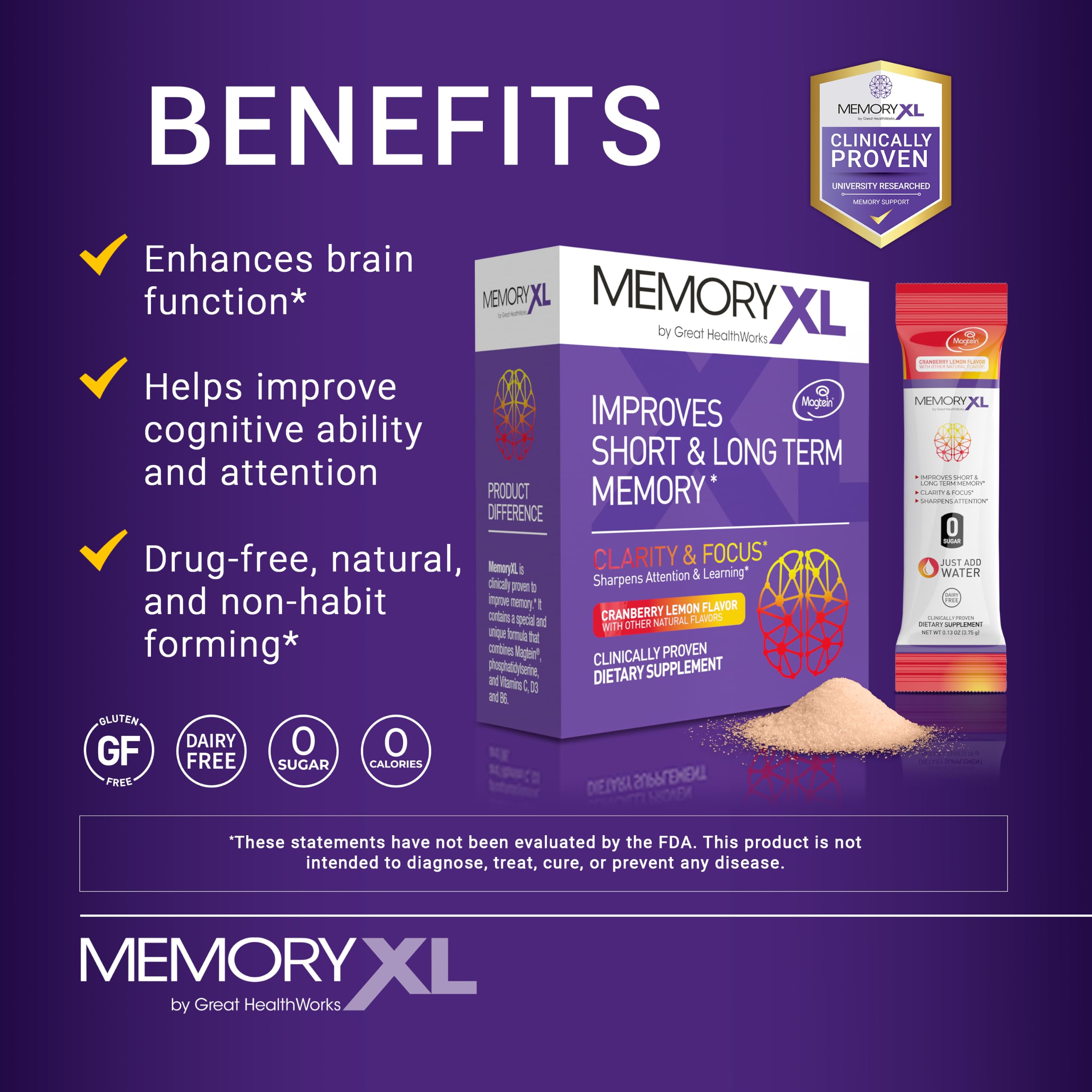 MemoryXL Brain Supplement for Memory & Focus, Cranberry Lemon, 30 Count — Amazon image 4