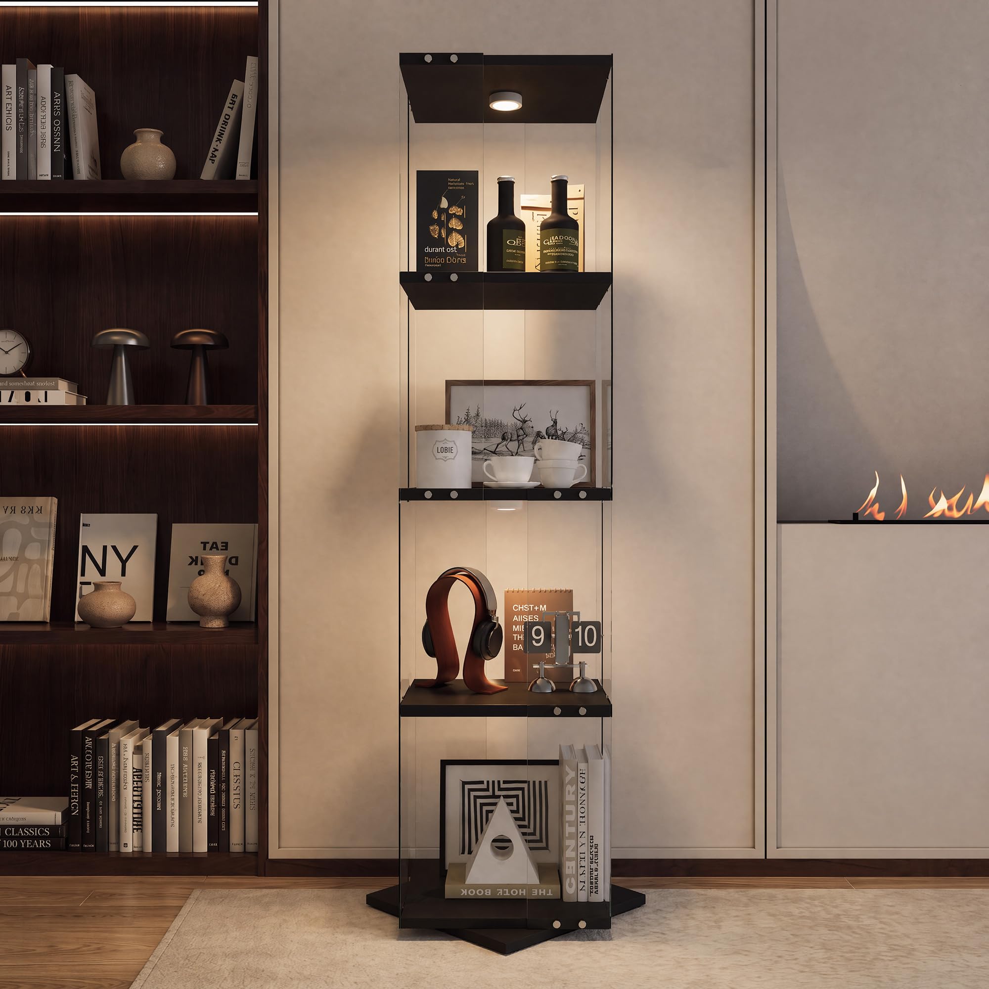 Vetrina girevole in vetro con illuminazione a LED, girevole a 360°, per statuette, giocattoli, vino, libri, 38 x 38 x 160 cm