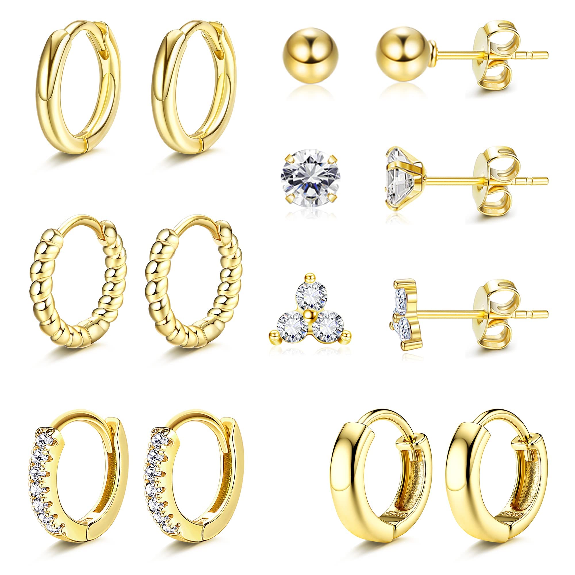 MILACOLATOOro Huggie Pendientes De Aro Para Las Mujeres 14k Chapado En Oro y Pendientes De Espárragos Set Hipoalergénico Tiny CZ Bola Pendientes De Cartílago