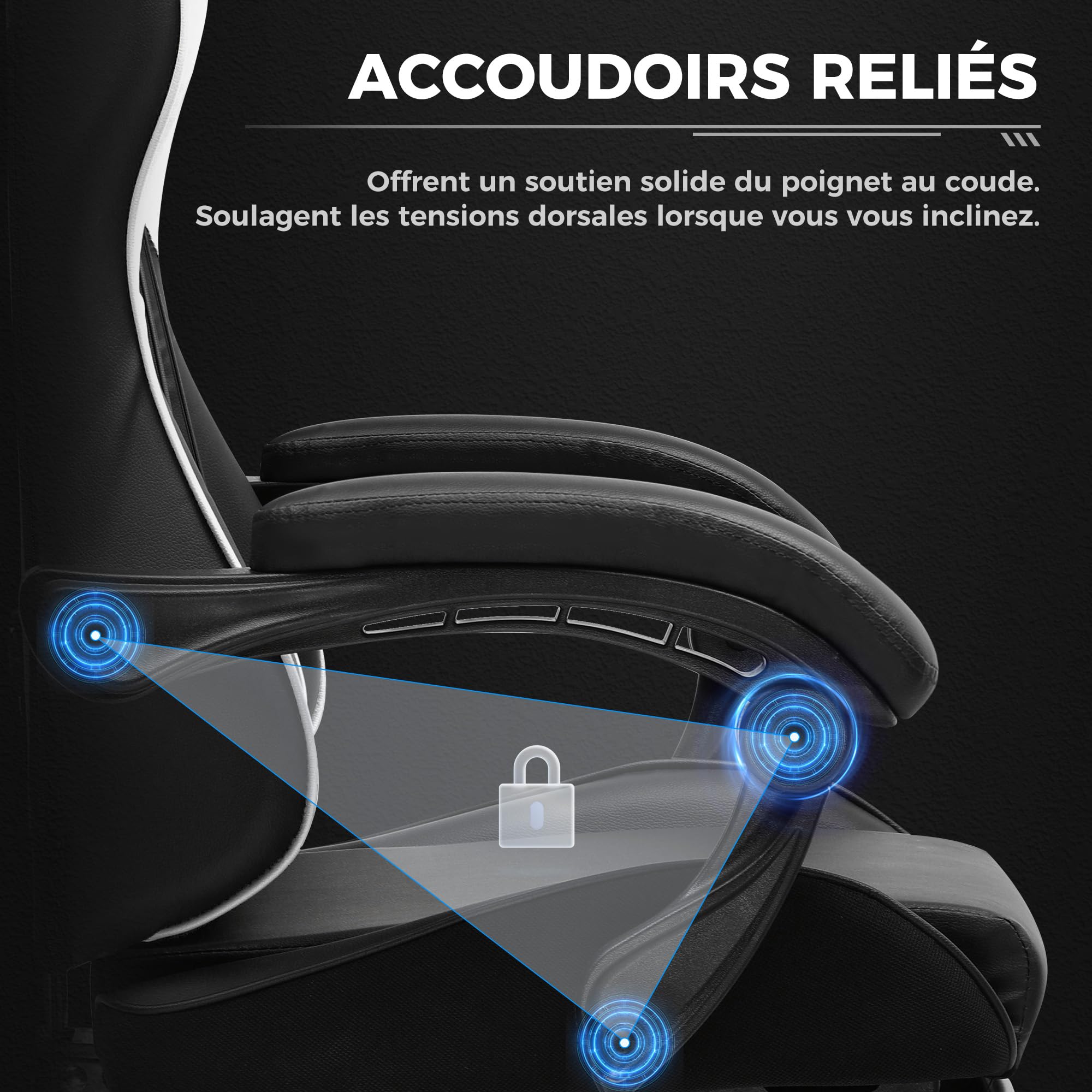 GTPLAYER Chaise de Jeu, de Bureau, de Massage, Ergonomique, pour Gamer, appuie-tête, Coussin Lombaire rembourré, Fauteuil pivotant, Supporte 150 kg, Blanc