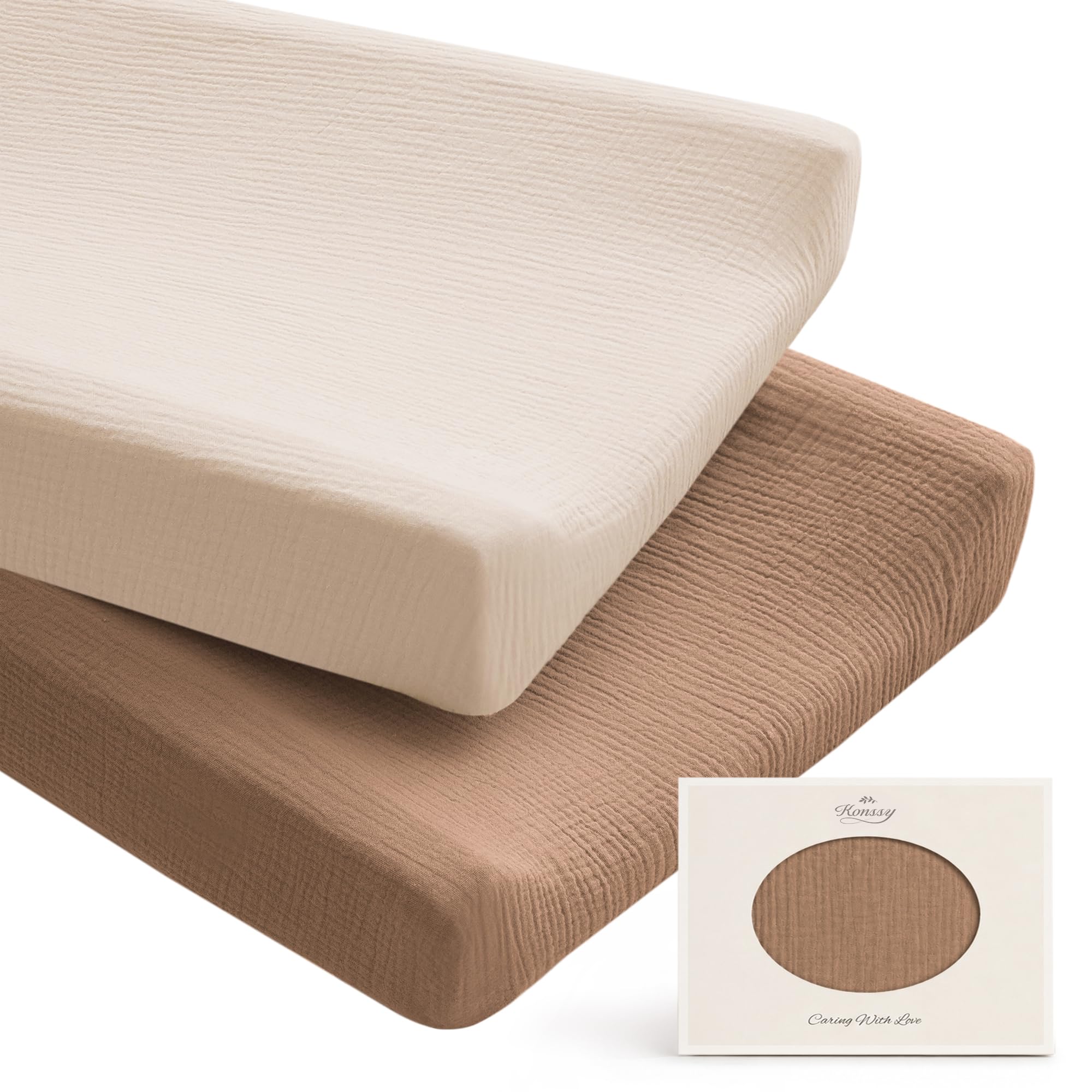 Konssy Lot de 2 housses de matelas à langer en mousseline pour bébé fille et garçon 100% coton