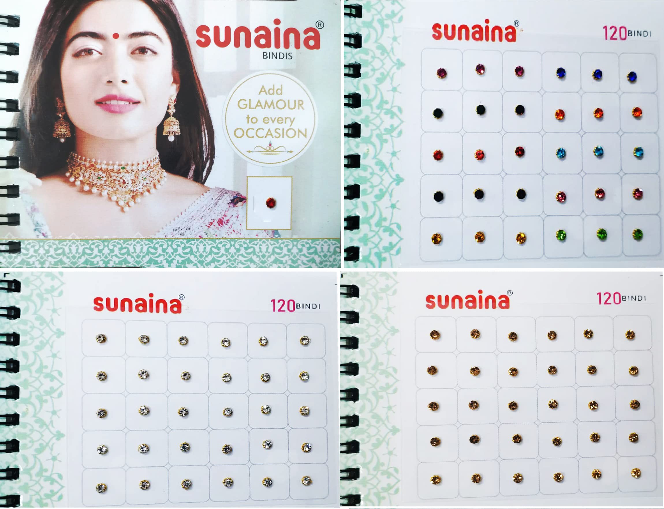 Sunaina (Original) New Mini Spiral Multicolor Kundan Stone Multicolor 120 Bindi Book For Women & Girl (Size-102)