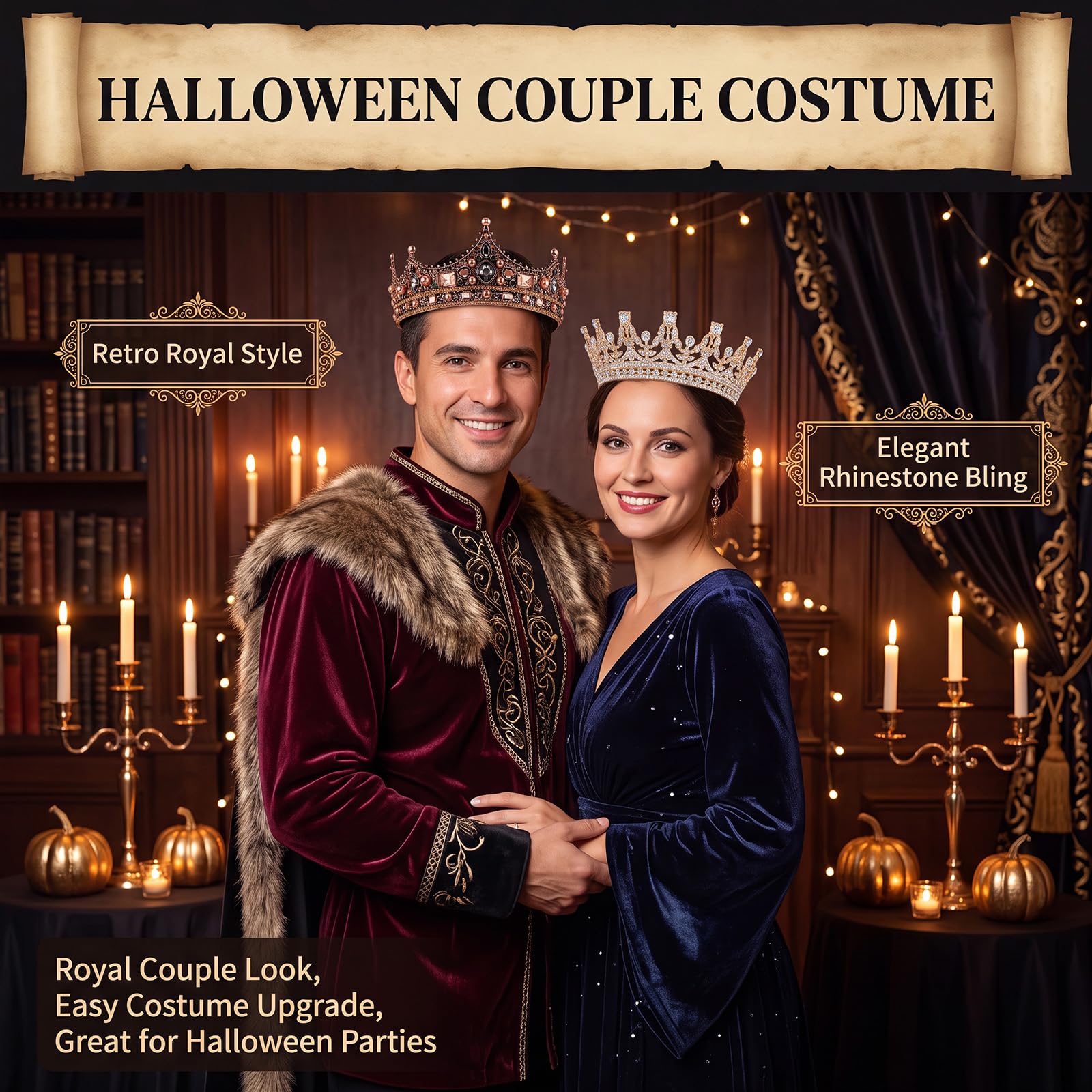 3612 2 Pcs King and Queen Crowns Set Antique Baroque Royalty Tiaras Costume 81Kv7-ybN2L.jpg main image 2
