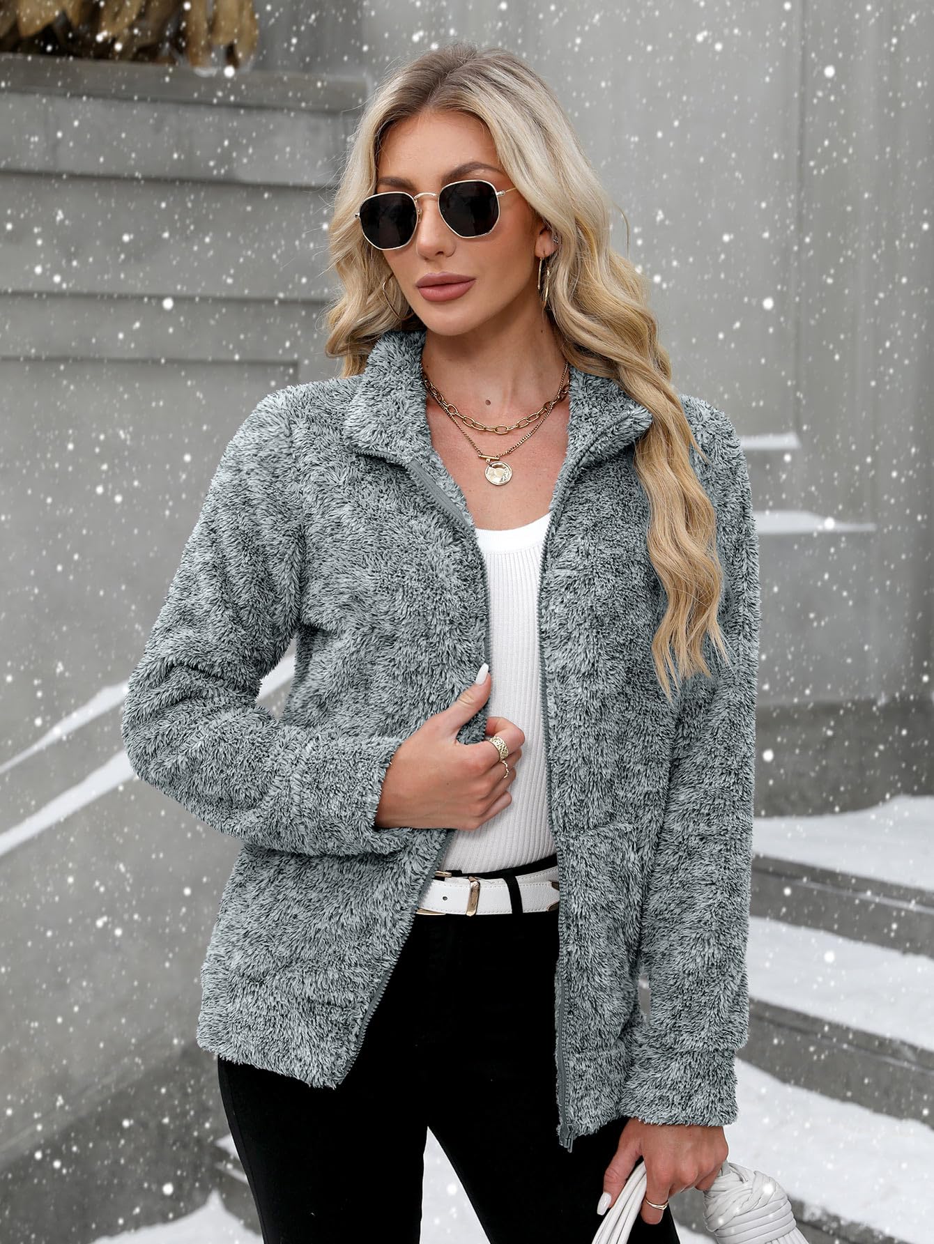 BesserBay Chaqueta de invierno para mujer, cuello alto, forro polar, con cremallera completa, tallas S-XXL